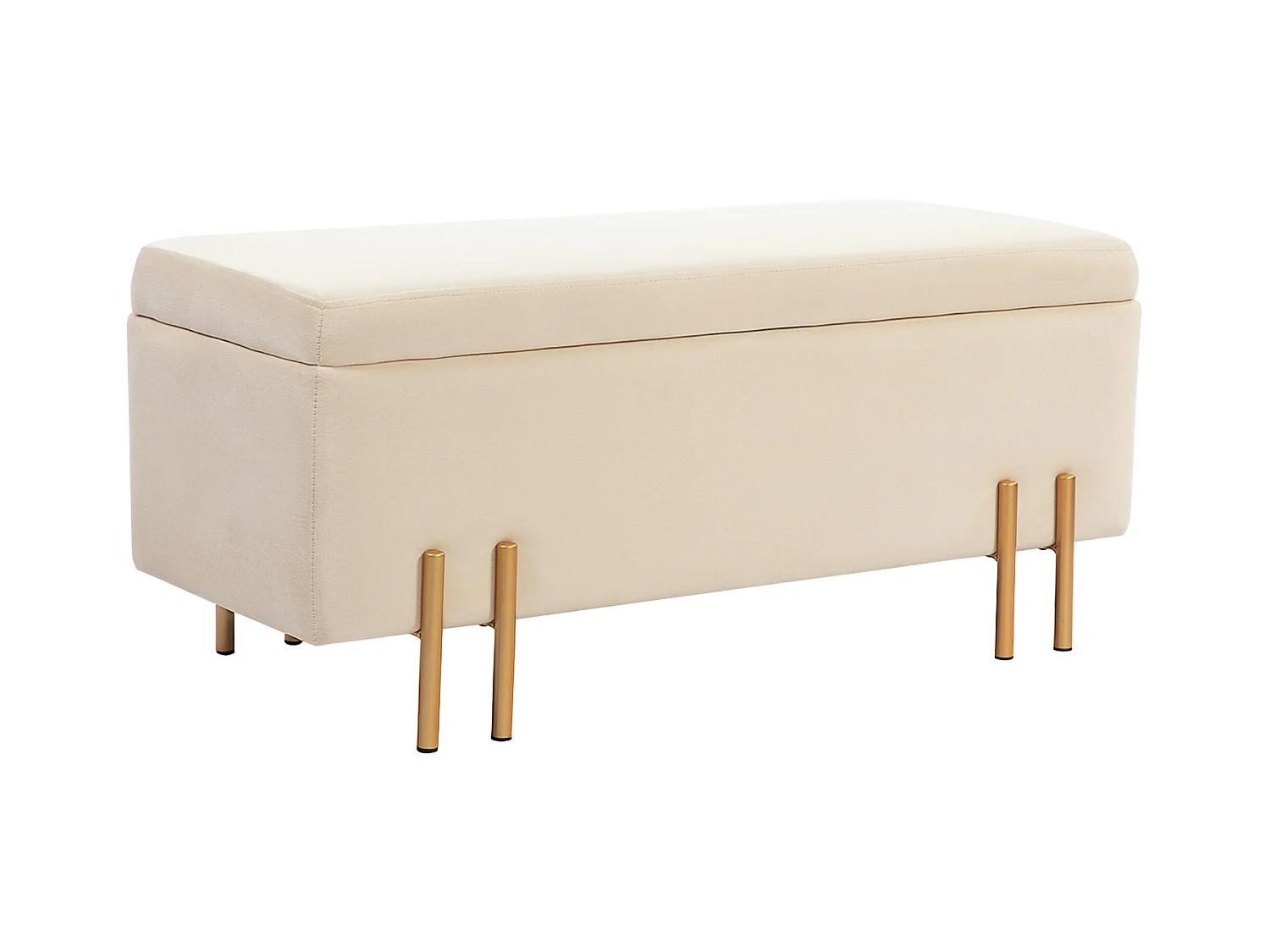 Banc coffre avec rangement, velours et bois, beige (100x40x42 cm)