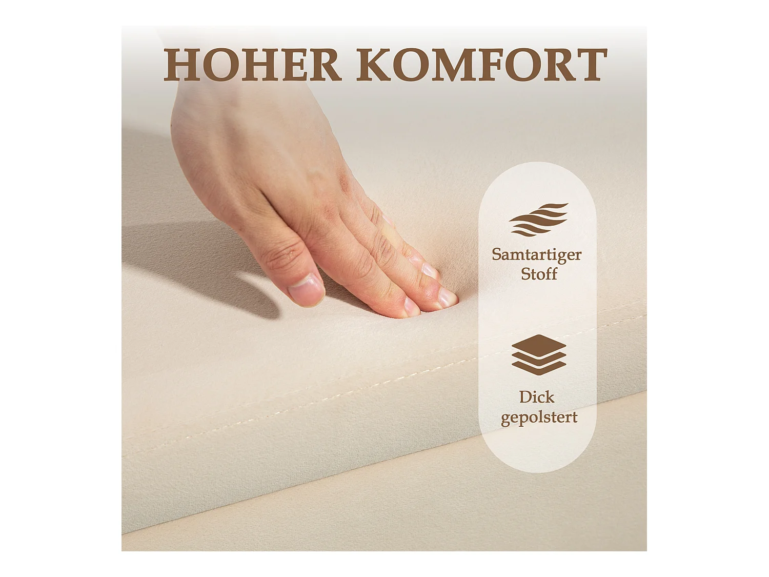 Banc coffre avec rangement, velours et bois, beige (100x40x42 cm)