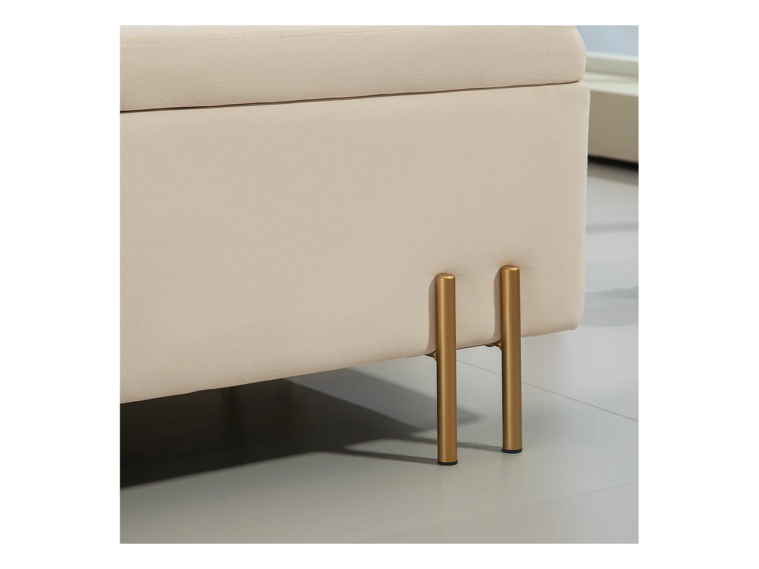 Banc coffre avec rangement, velours et bois, beige (100x40x42 cm)