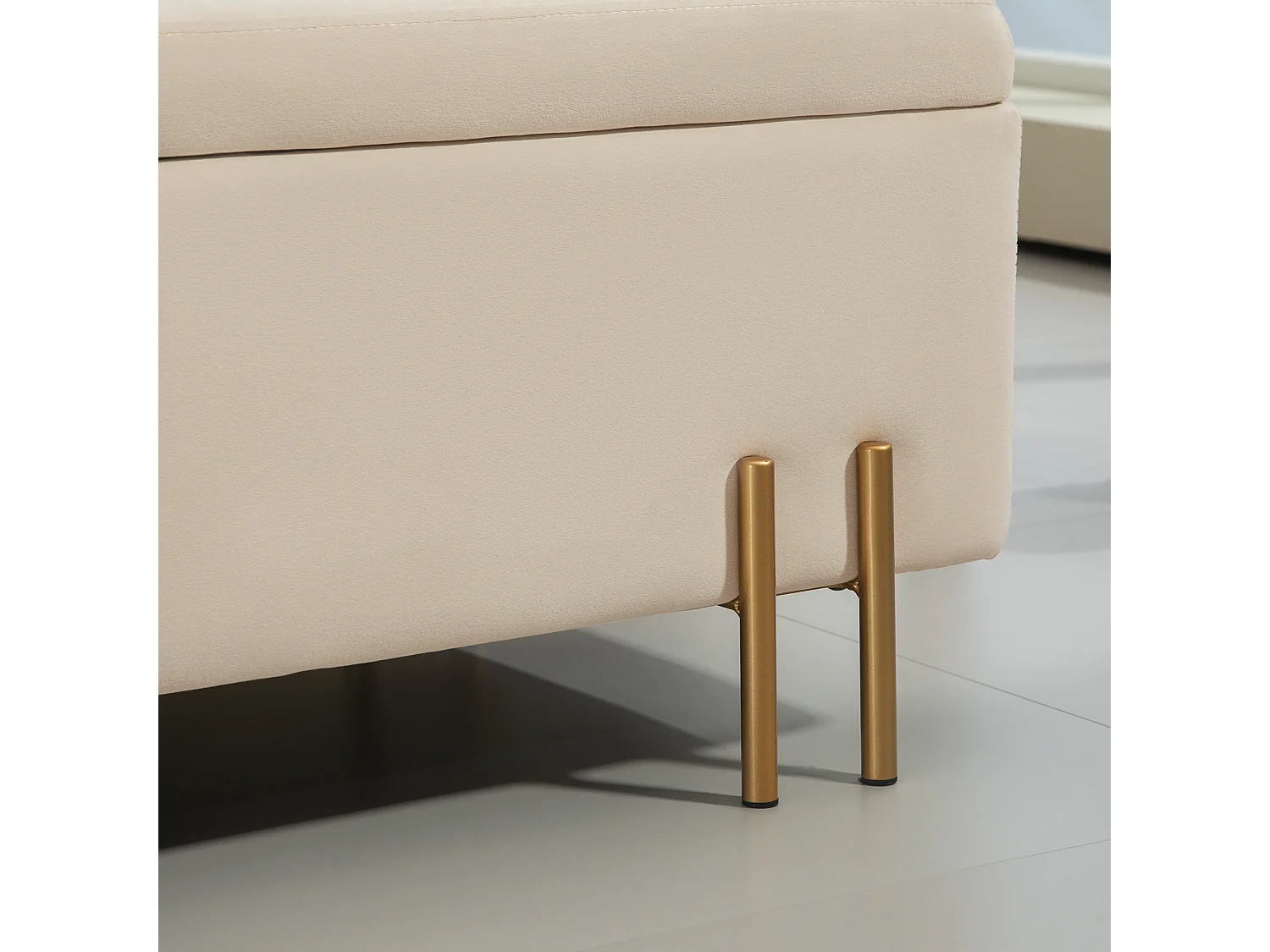 Banc coffre avec rangement, velours et bois, beige (100x40x42 cm)