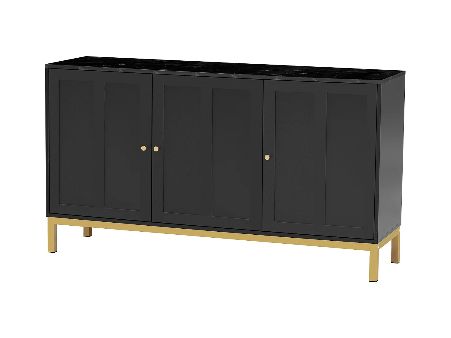 Buffet élégant à 3 portes avec dessus en marbre, MDF, noir (140x40x80 cm)