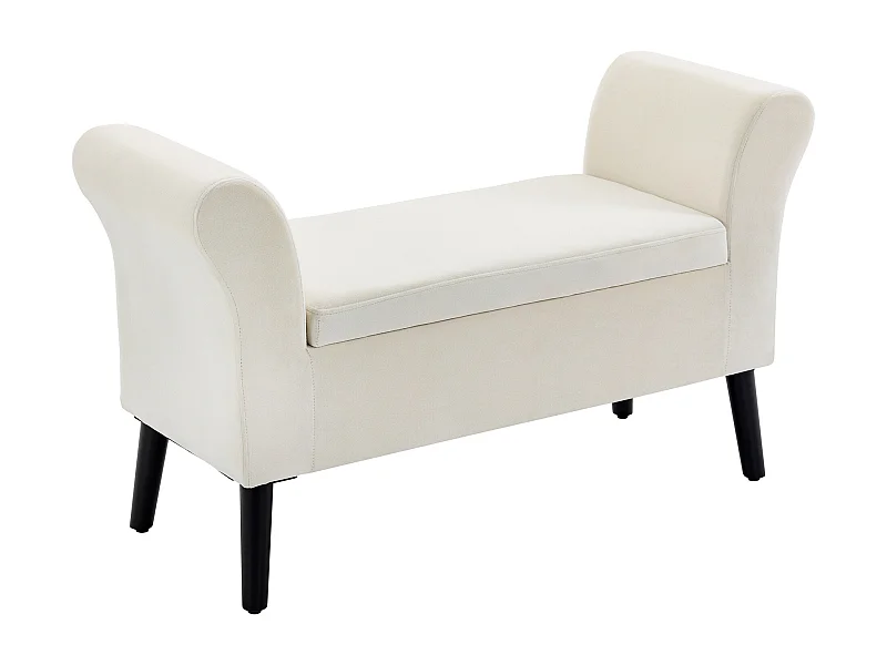 Opbergbank met gewatteerde zitting, polyester fluweel, crèmewit (111,5x41x65 cm)
