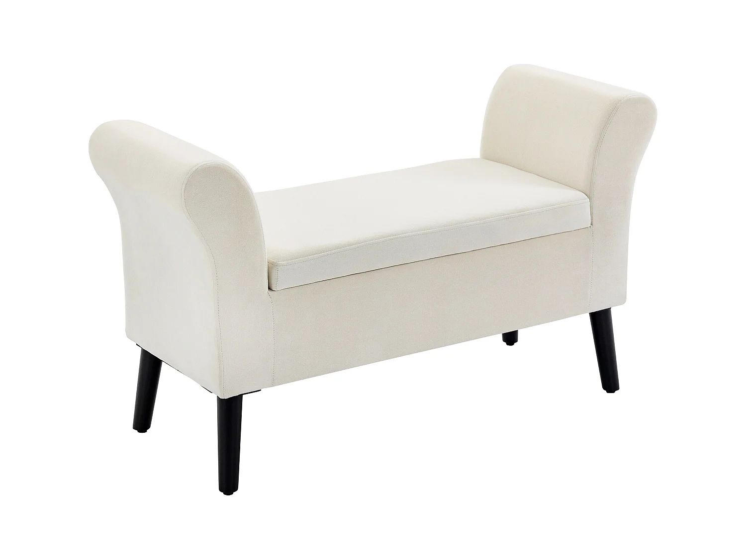 Banc de rangement avec assise rembourrée, polyester velours, blanc crème (111.5x41x65 cm)