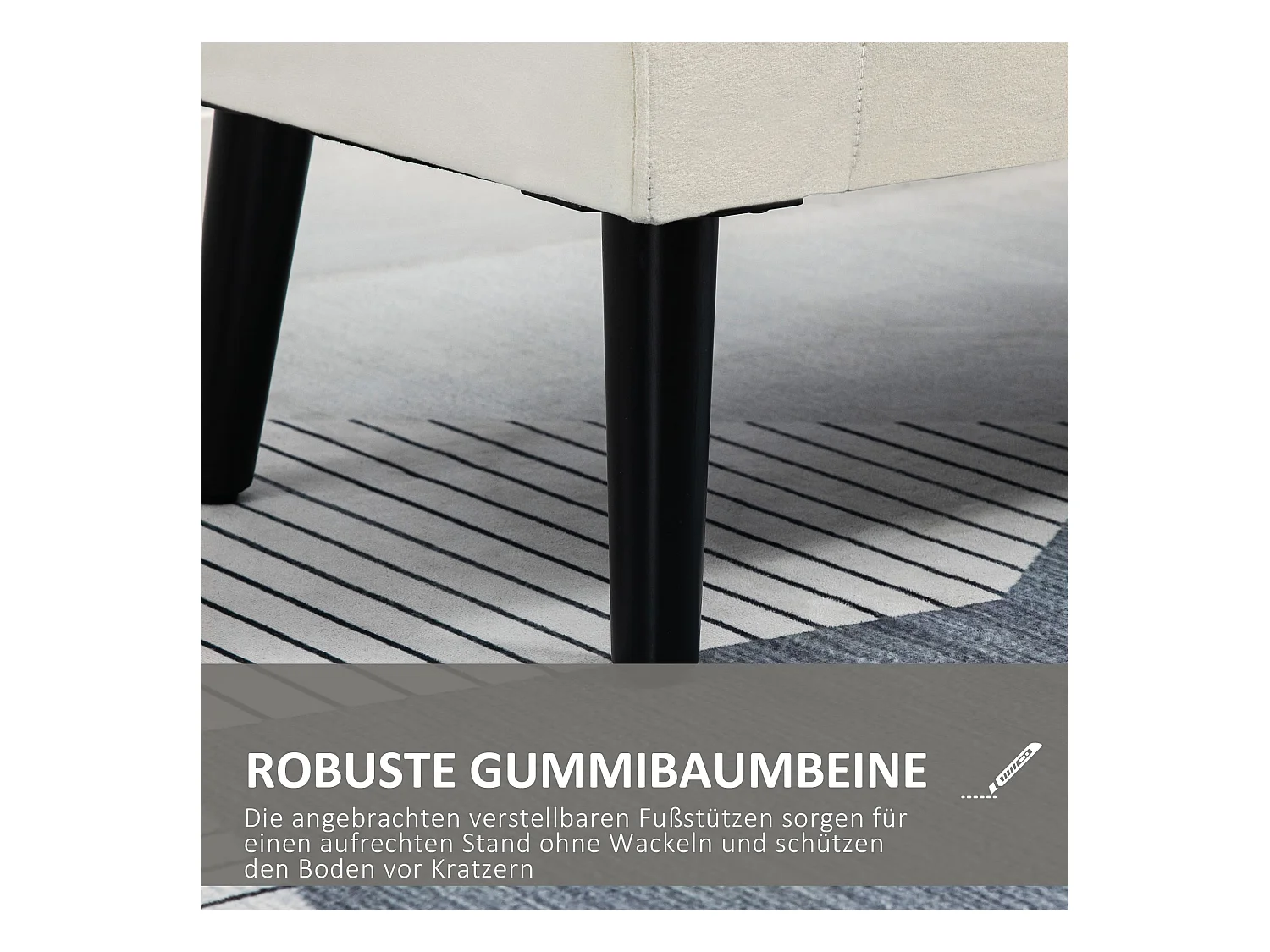 Banc de rangement avec assise rembourrée, polyester velours, blanc crème (111.5x41x65 cm)