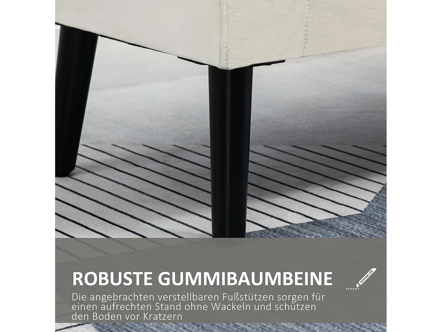 Banc de rangement avec assise rembourrée, polyester velours, blanc crème (111.5x41x65 cm)