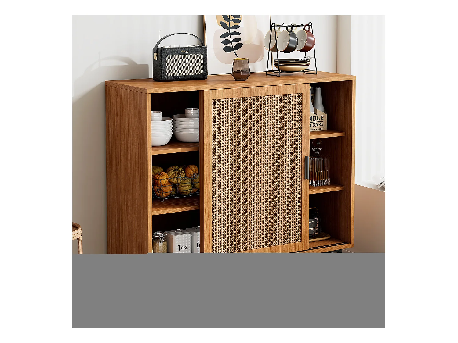 Buffet avec 2 portes, design moderne, bois, couleur noyer, avec étagères réglables (100x40x90 cm)