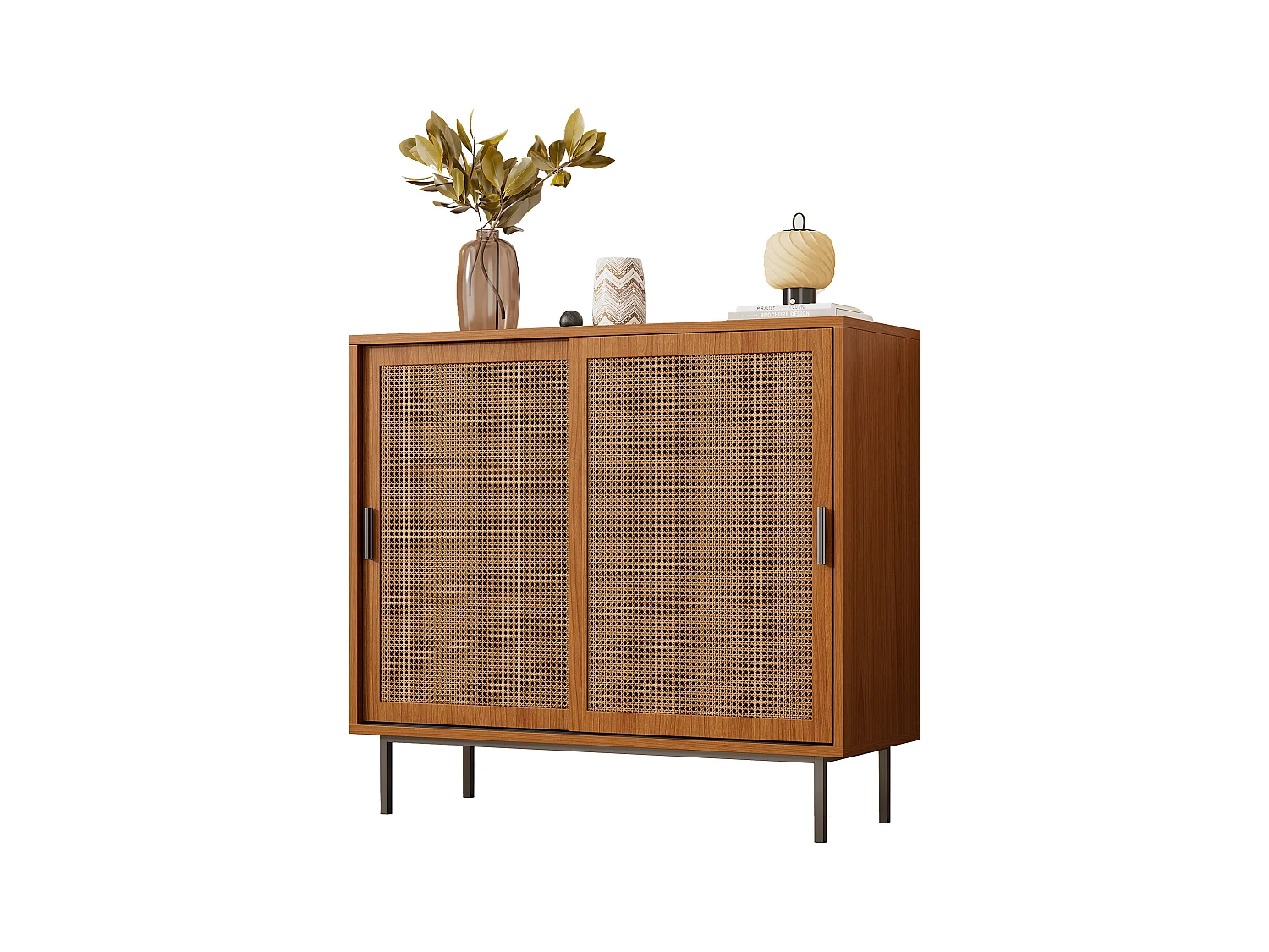 Buffet avec 2 portes, design moderne, bois, couleur noyer, avec étagères réglables (100x40x90 cm)