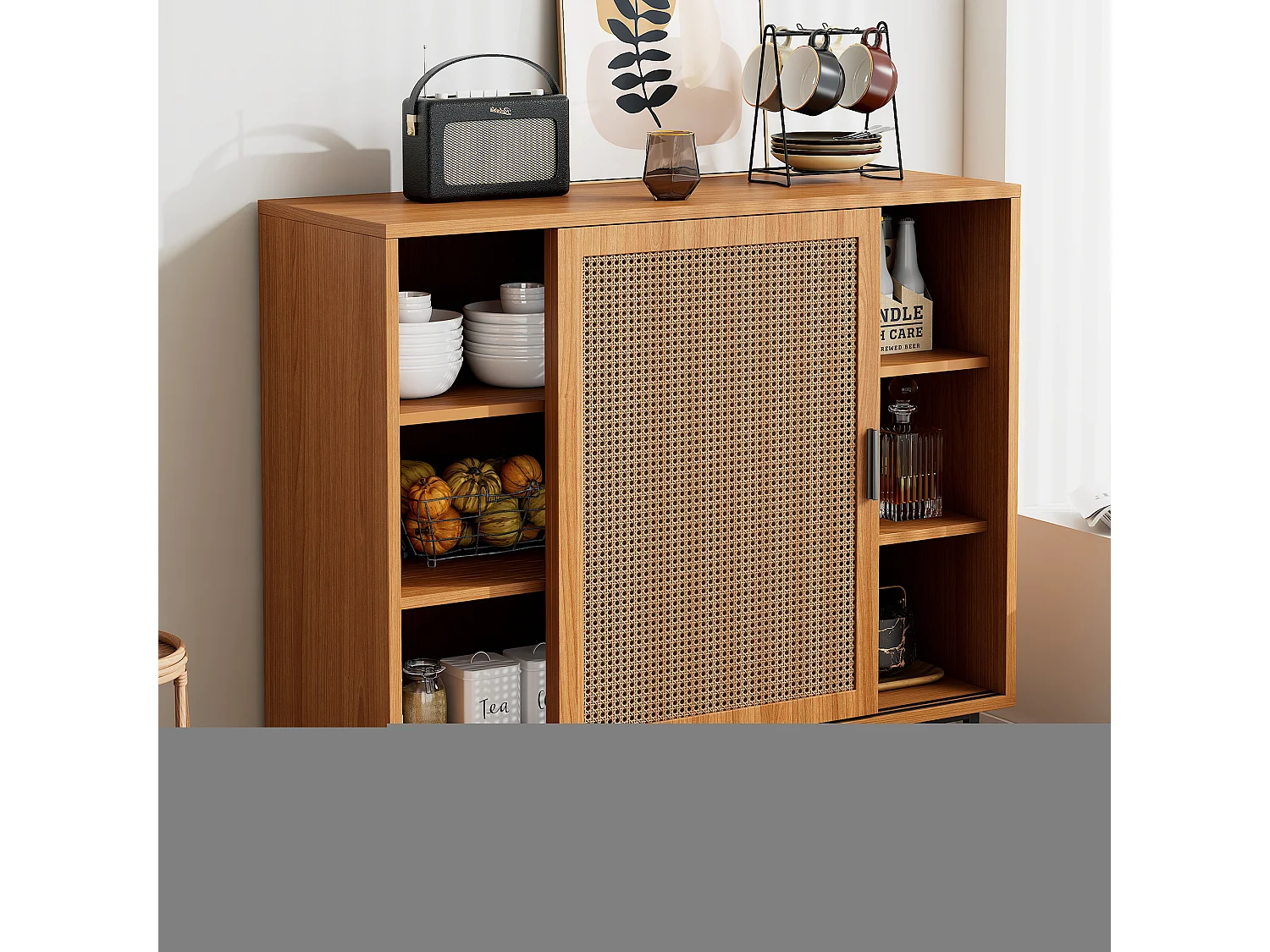 Buffet avec 2 portes, design moderne, bois, couleur noyer, avec étagères réglables (100x40x90 cm)