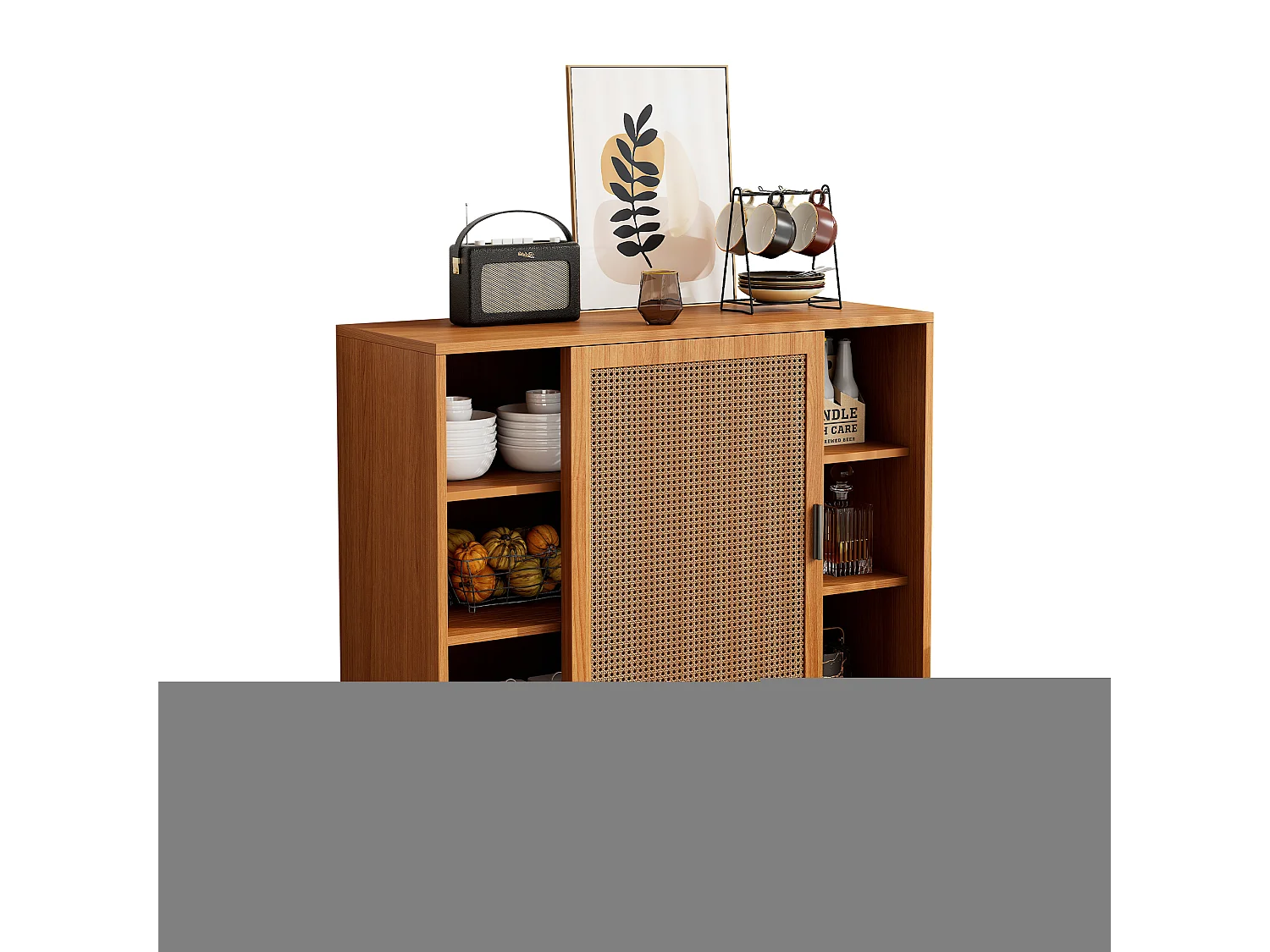 Buffet avec 2 portes, design moderne, bois, couleur noyer, avec étagères réglables (100x40x90 cm)