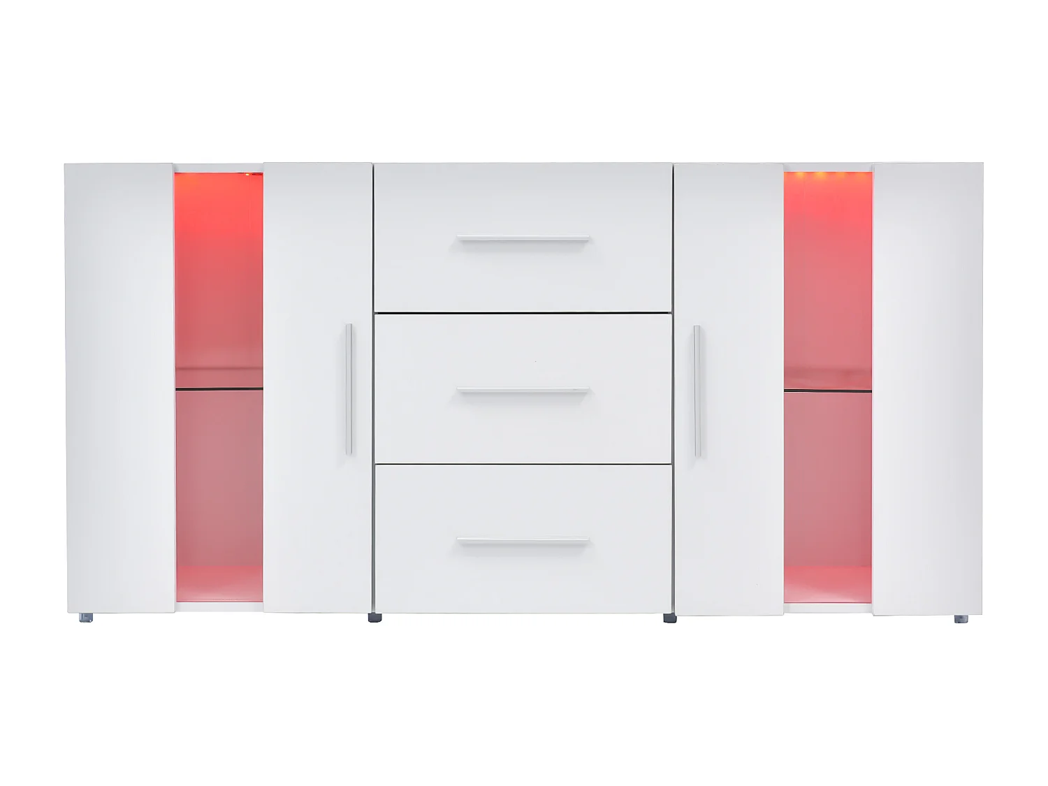 Buffet avec 16 couleurs LED, 2 Portes, 2 Tiroirs, MDF, Chêne, (140x35x70 cm)