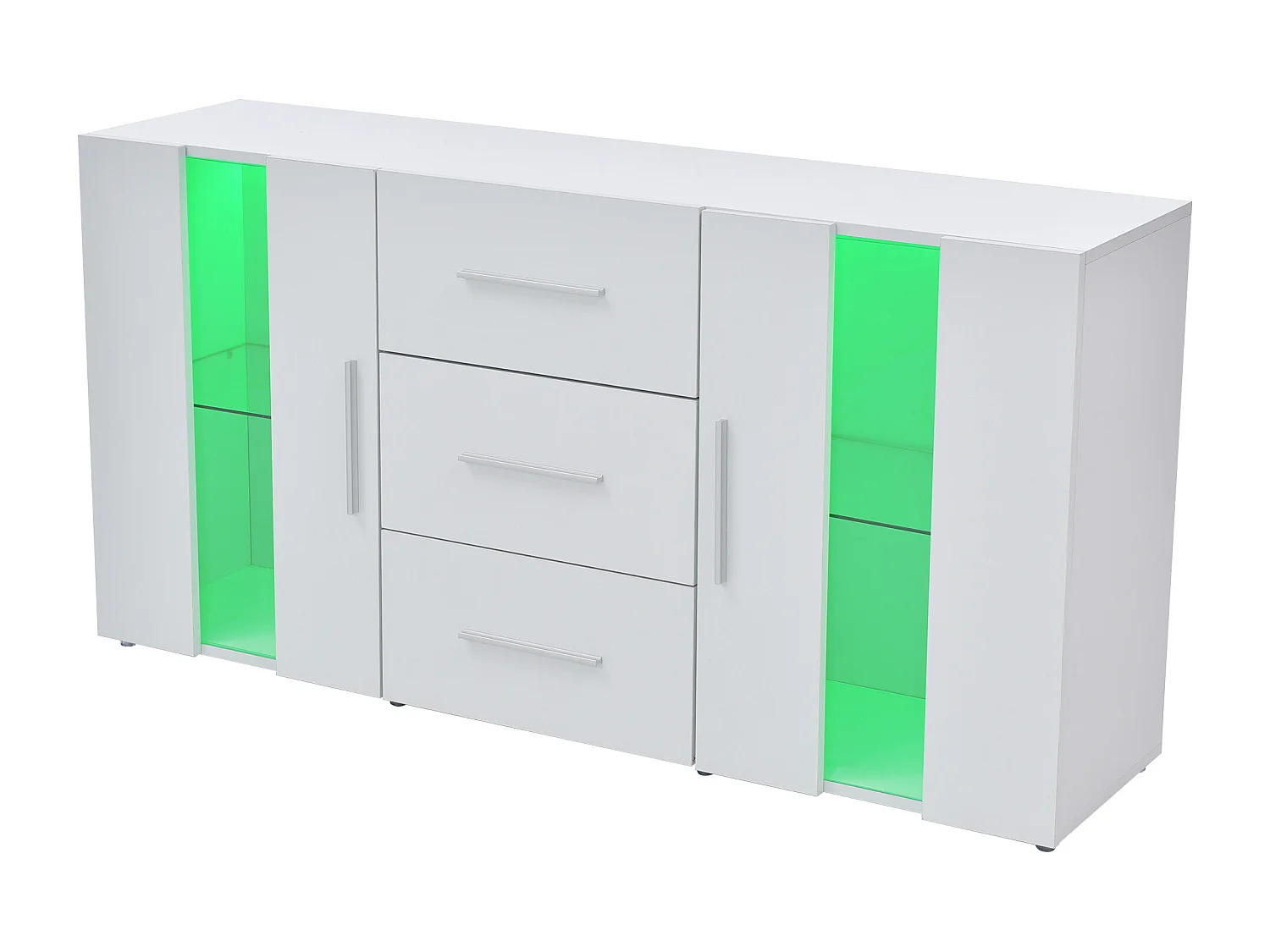 Buffet avec 16 couleurs LED, 2 Portes, 2 Tiroirs, MDF, Chêne, (140x35x70 cm)