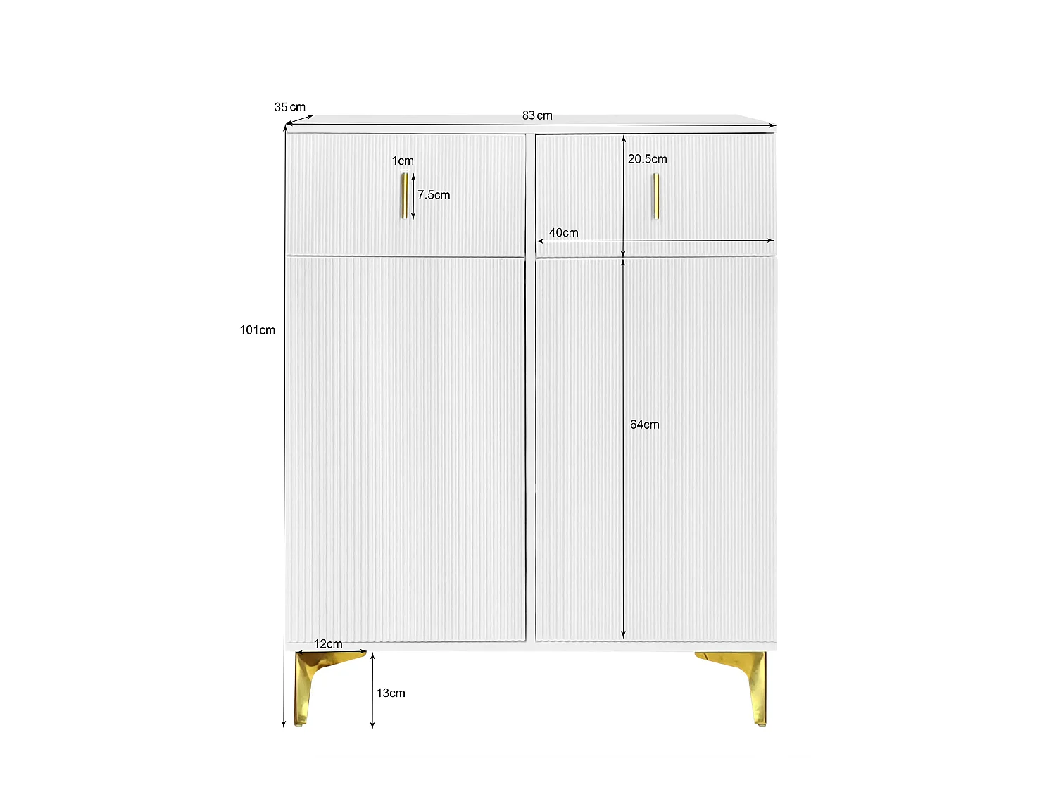 Buffet avec 3 portes coulissantes en rotin, 2 tiroirs, MDF, blanc (83x35x101 cm)