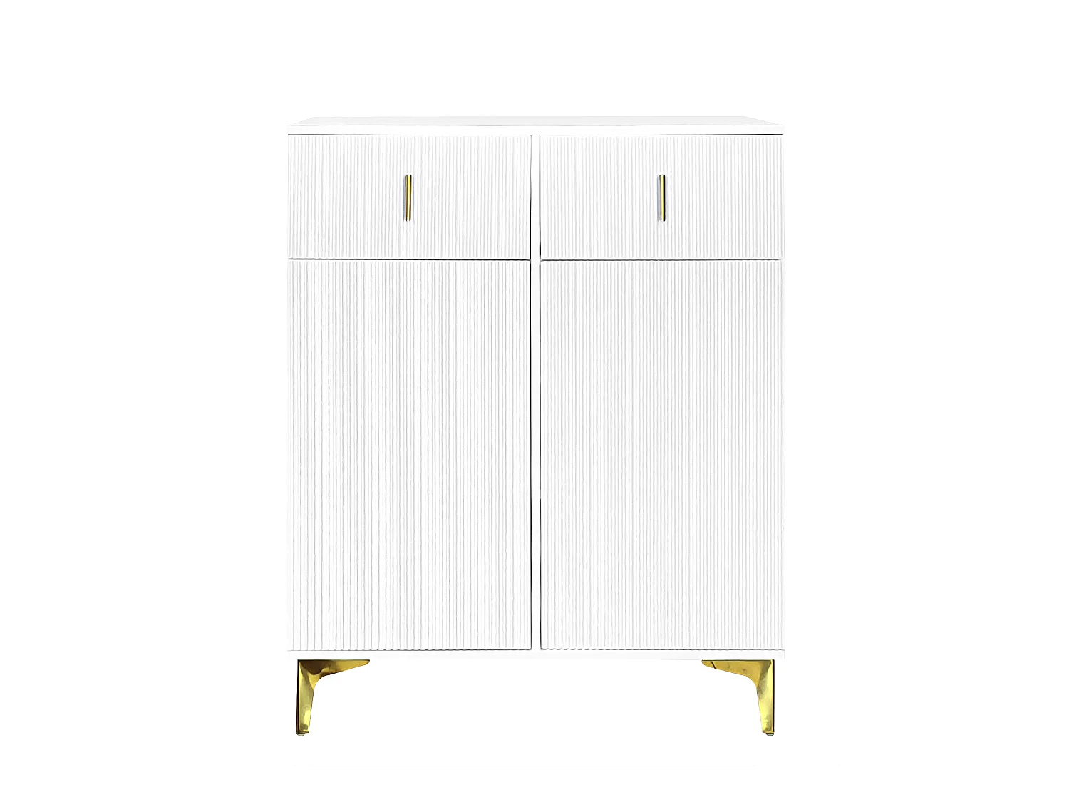 Buffet avec 3 portes coulissantes en rotin, 2 tiroirs, MDF, blanc (83x35x101 cm)