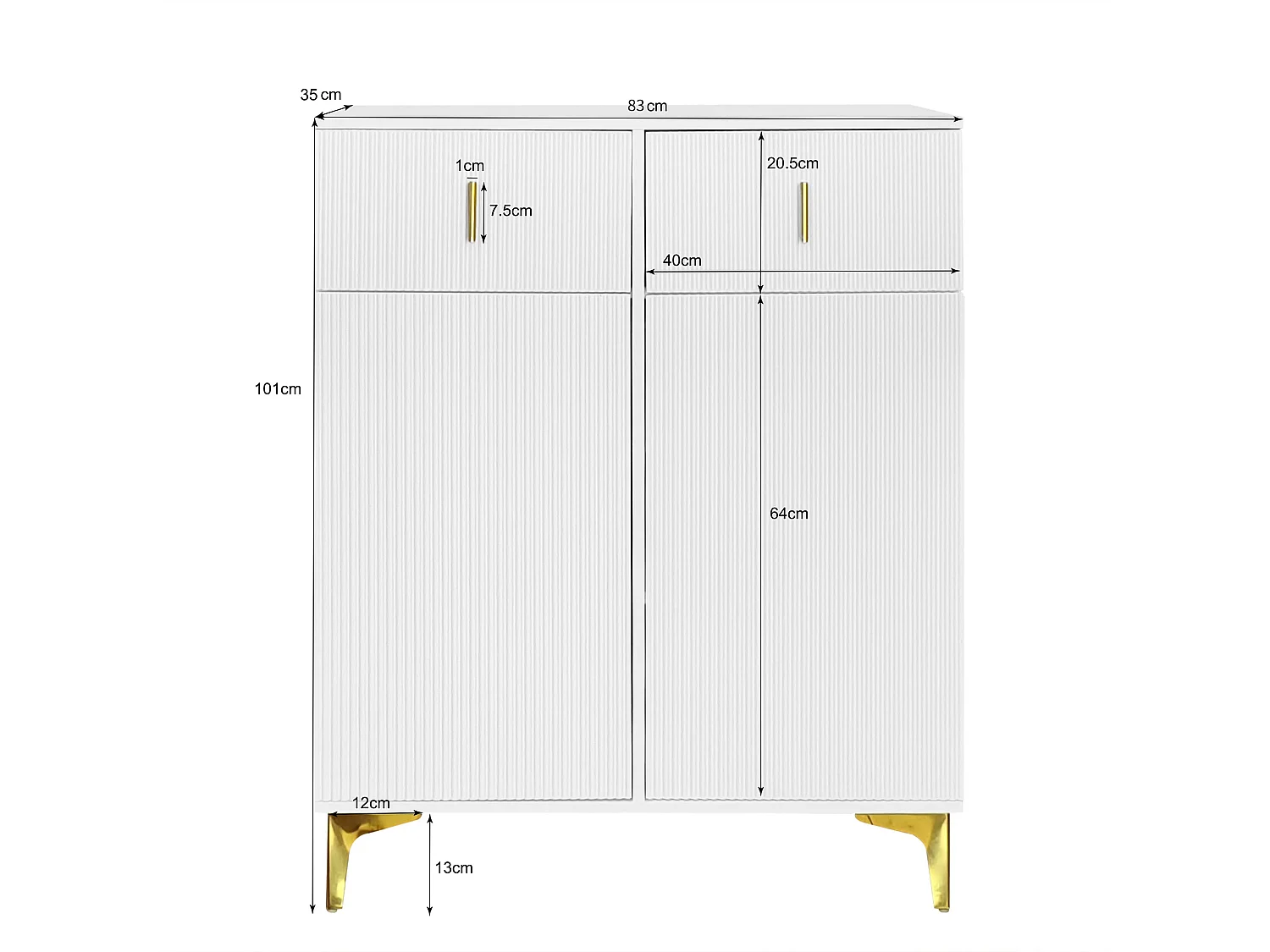Buffet avec 3 portes coulissantes en rotin, 2 tiroirs, MDF, blanc (83x35x101 cm)