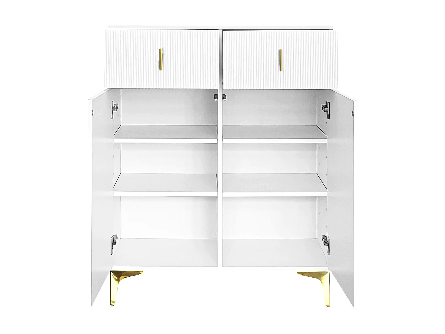 Buffet avec 3 portes coulissantes en rotin, 2 tiroirs, MDF, blanc (83x35x101 cm)