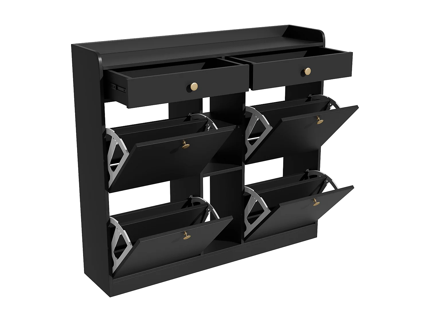 Dressoir met 4 deuren, 2 laden, modern design, zwart en hout, spaanplaat (110x26x100 cm)