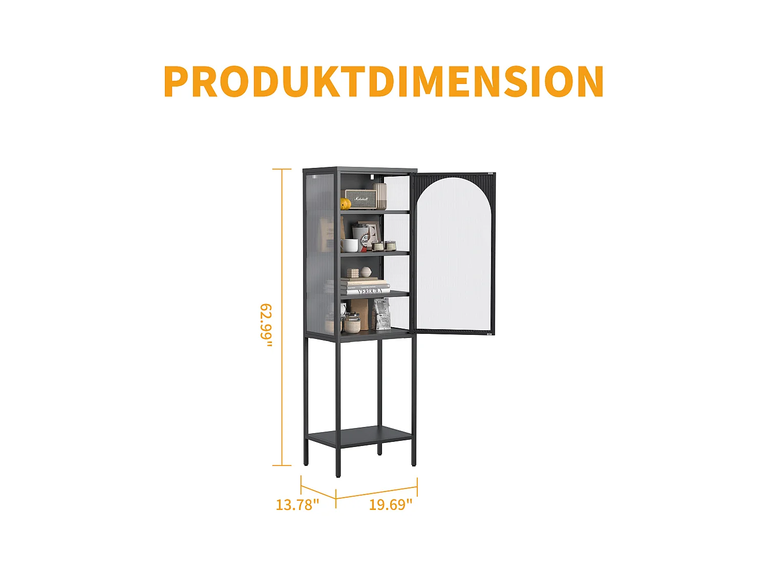Armoire de rangement métallique avec portes en verre, 5 étagères, étagère ajustable, métal et verre, noir (50x35x160 cm)