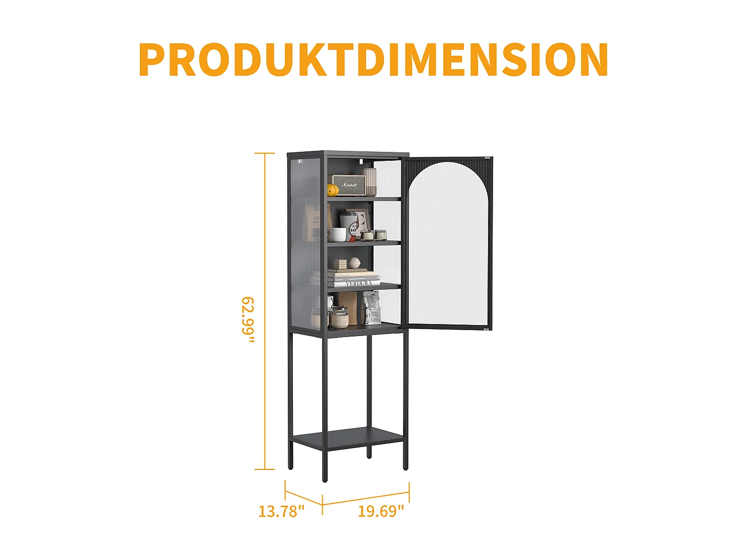 Armoire de rangement métallique avec portes en verre, 5 étagères, étagère ajustable, métal et verre, noir (50x35x160 cm)