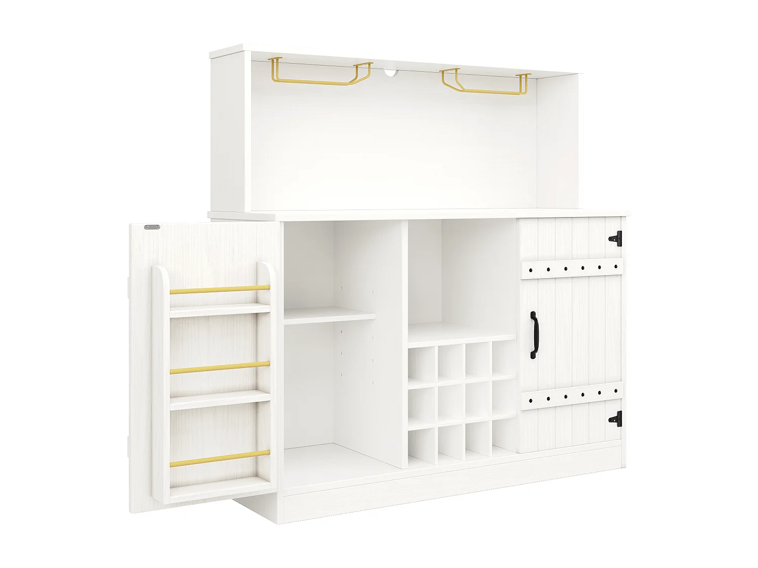 Buffet design moderne, MDF, bois naturel, métal, blanc et noir, avec étagères ajustables (120x40x120 cm)