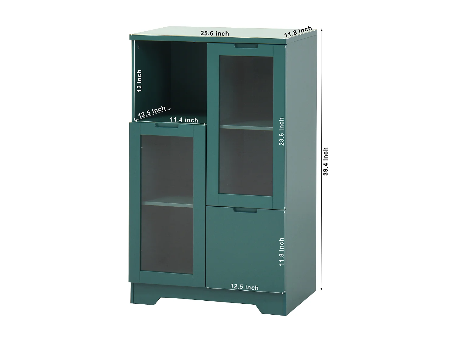 Mobiletto in MDF con ante in vetro e cassetto, vano portaoggetti aperto, verde (65x30x100 cm)