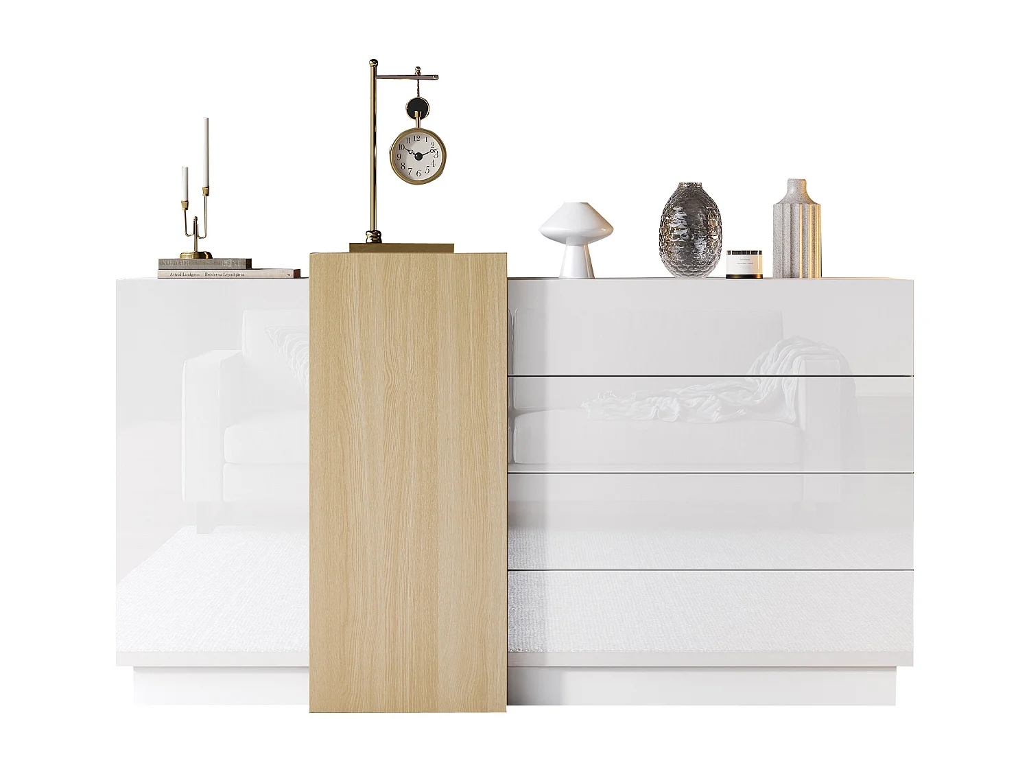 Modern wit gelakt dressoir met opbergruimte, minimalistisch design, MDF, lichte houtkleur, (160x37x75 cm)