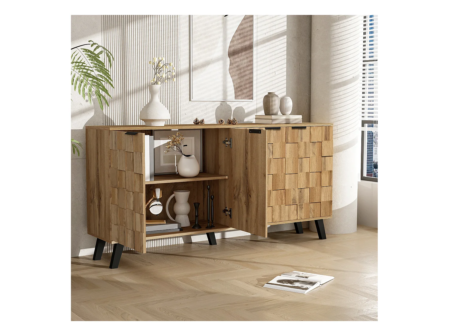 Credenza a 4 ante, design moderno, MDF, legno, (160,5x35,5x78 cm)