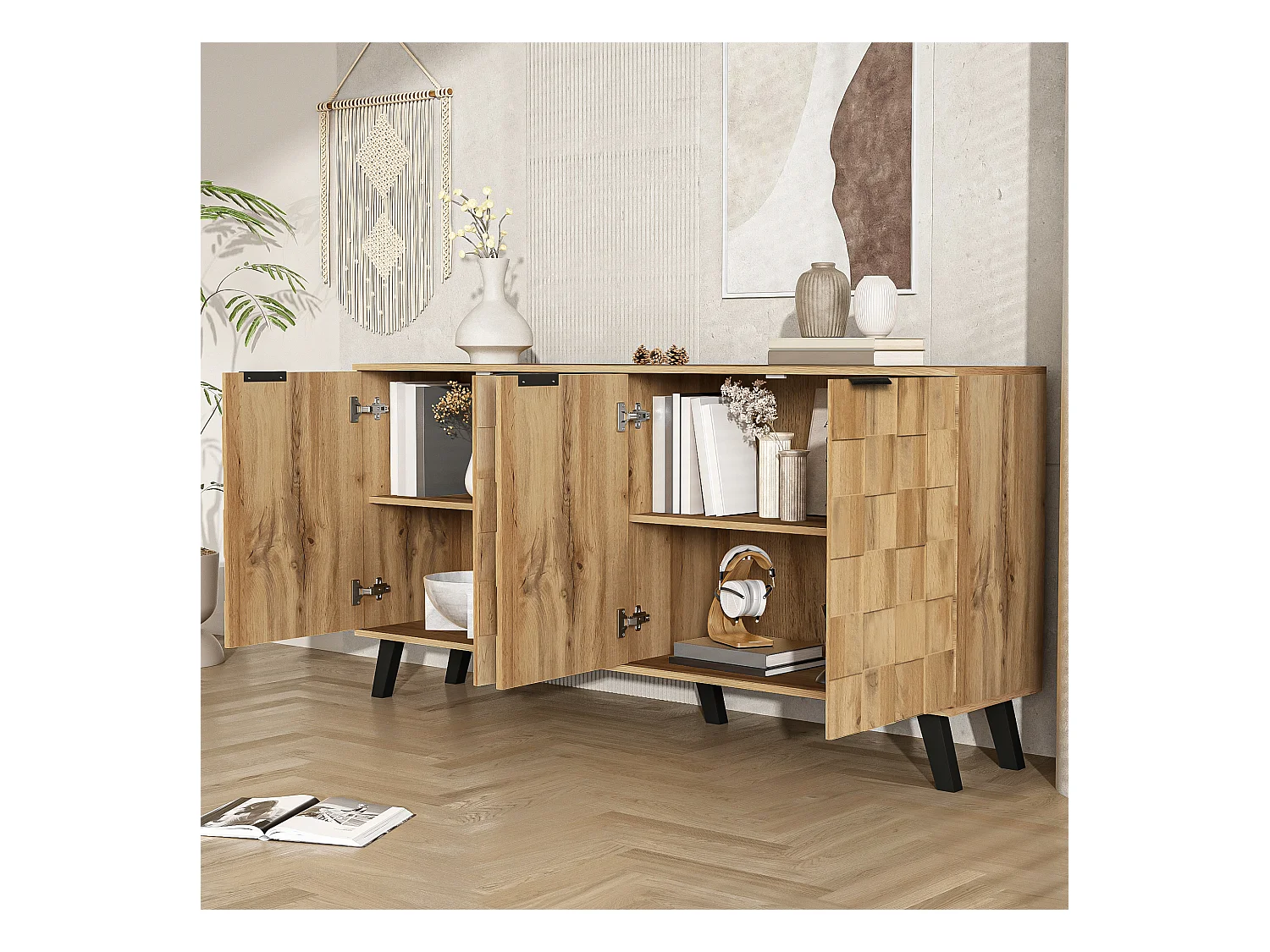 Credenza a 4 ante, design moderno, MDF, legno, (160,5x35,5x78 cm)