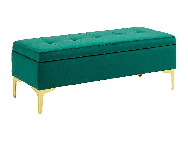 Banc de rangement en velours avec pieds métalliques, vert, 120x44x44.5 cm