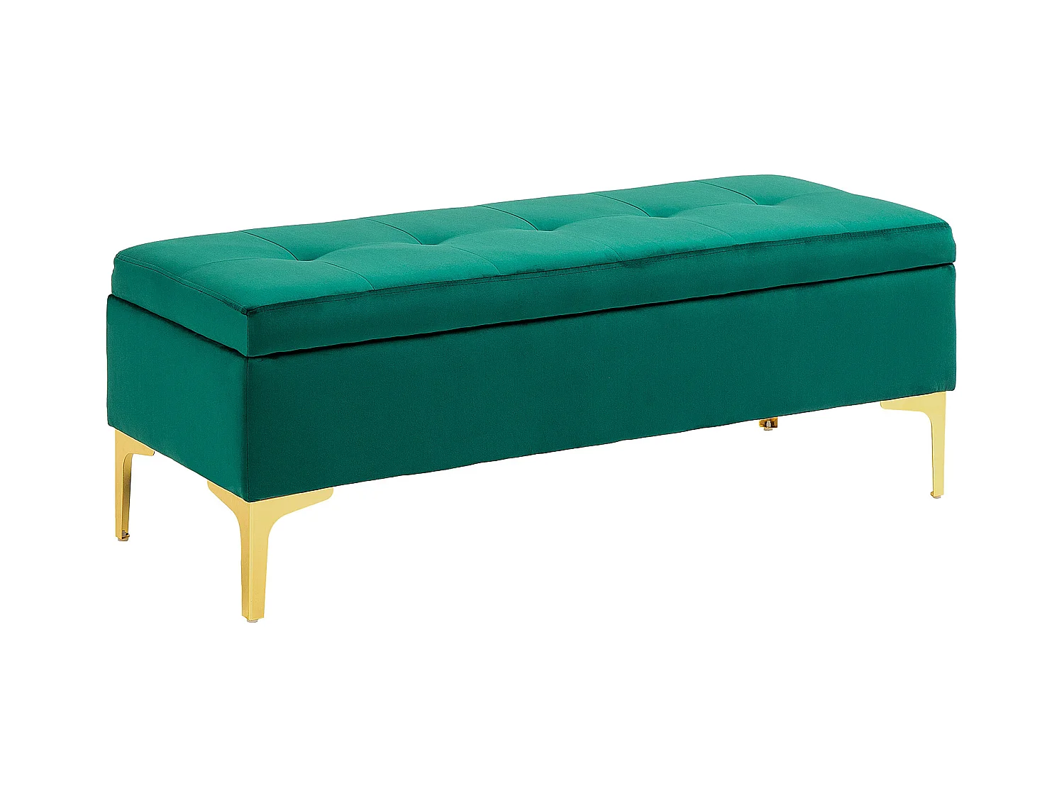 Banc de rangement en velours avec pieds métalliques, vert, 120x44x44.5 cm