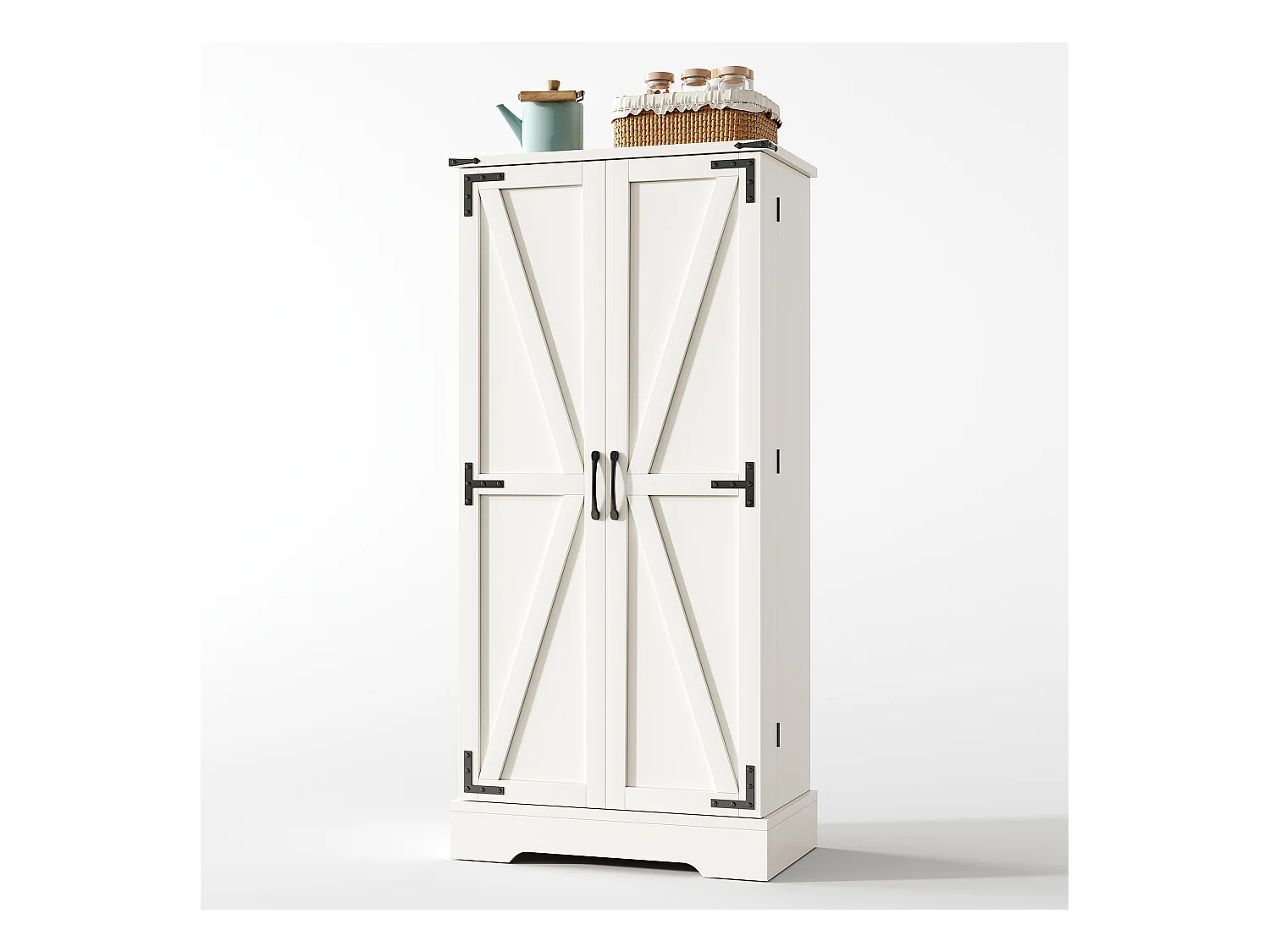 Meuble de rangement de cuisine, Buffet style ferme, avec LED, 2 portes et étagères réglables, MDF, blanc (128.5x44.5x15.88 cm)