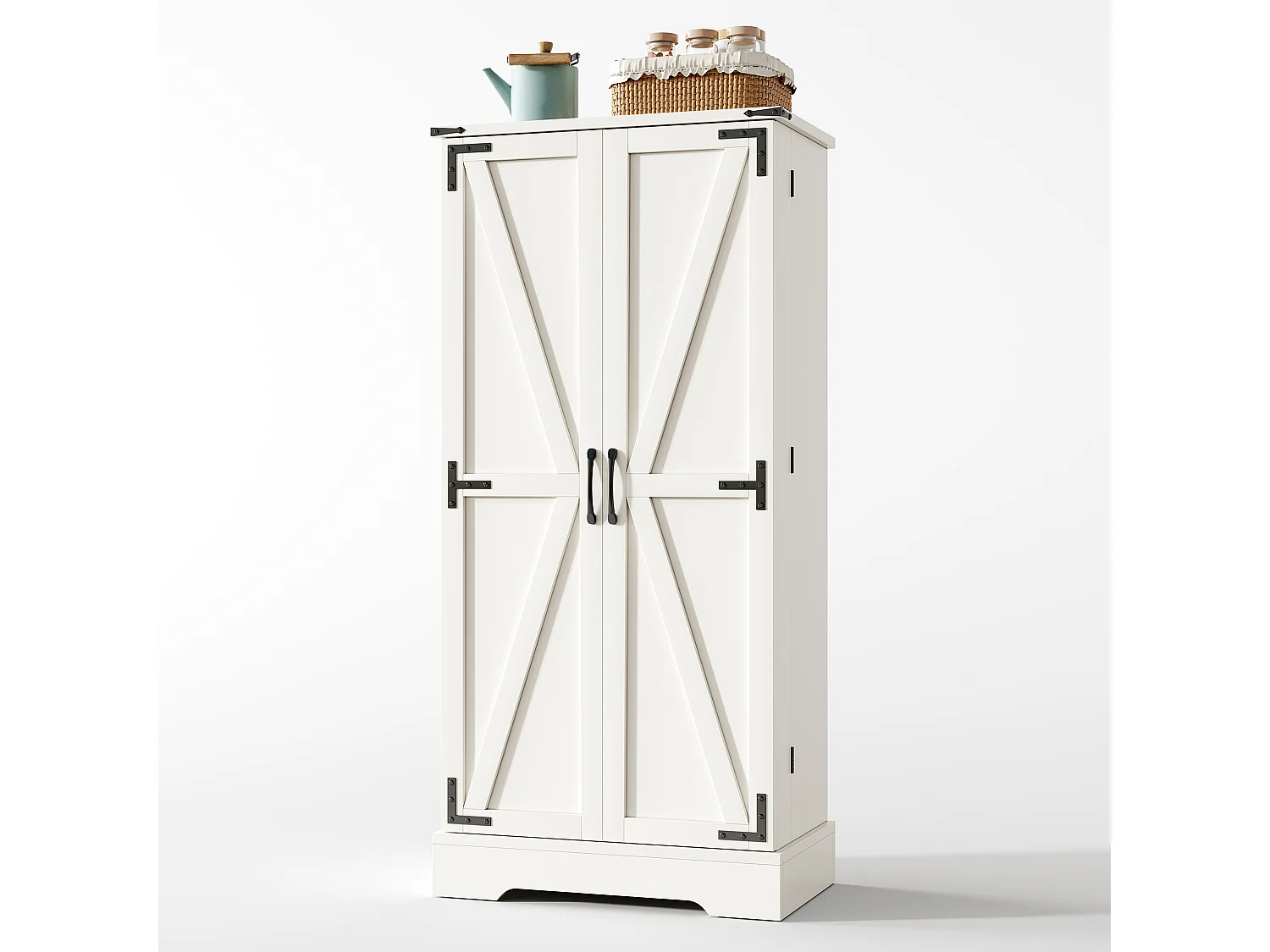 Meuble de rangement de cuisine, Buffet style ferme, avec LED, 2 portes et étagères réglables, MDF, blanc (128.5x44.5x15.88 cm)