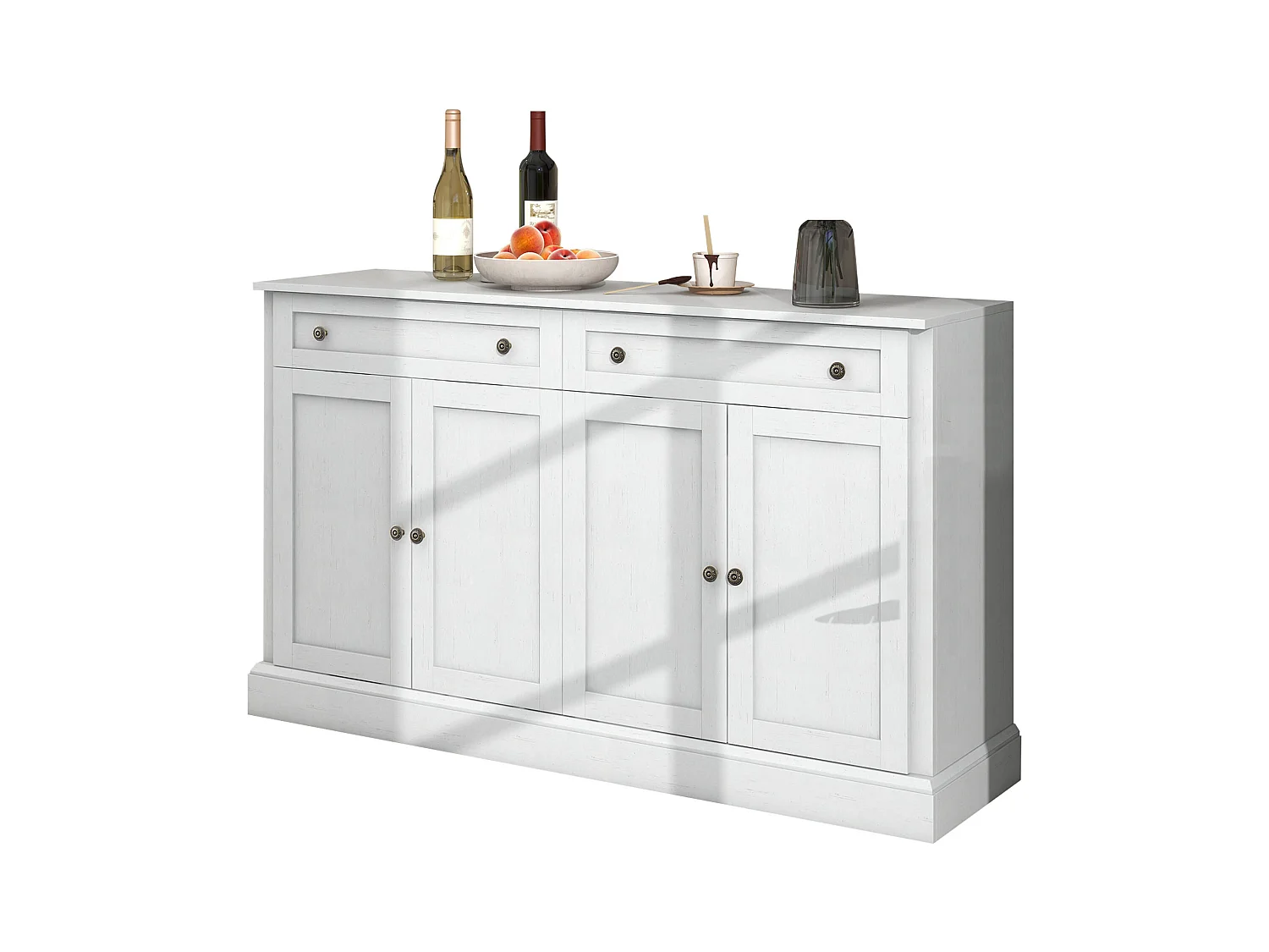 Credenza moderna con 4 ante e 2 cassetti, buffet per sala da pranzo e soggiorno, colore bianco anticato (150x40x86 cm)