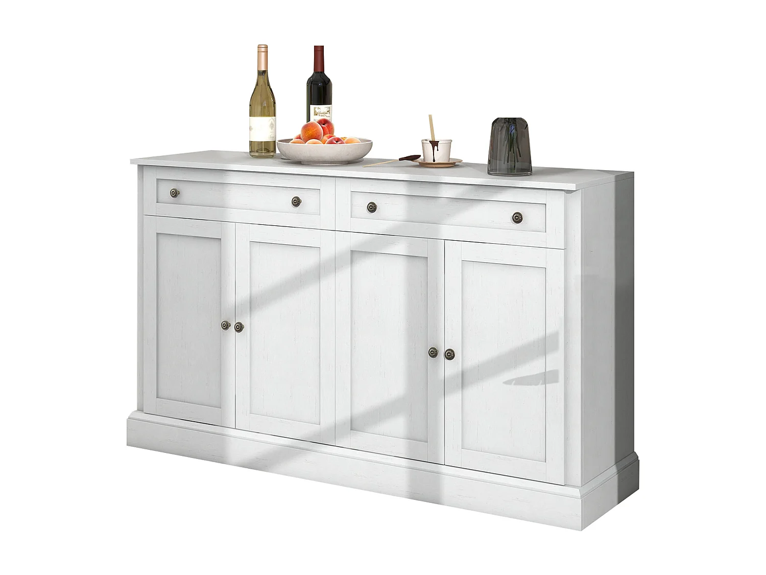 Aparador moderno de 4 puertas y 2 cajones, aparador para comedor y salón, color blanco antiguo (150x40x86 cm)