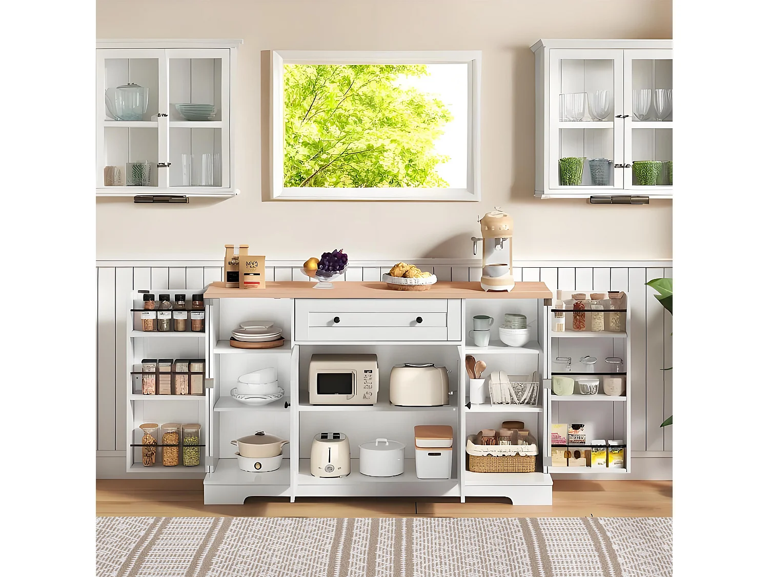 Multifunctioneel dressoir - Dressoir met lade, deuren met verstelbare planken, modern design met kantelbeveiliging (138x47x80 cm)