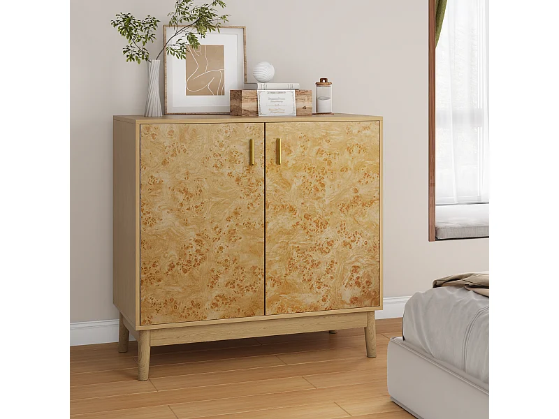 Buffetkast met massief houten poten, verstelbare planken, MDF, geel (80x38x77,5 cm)