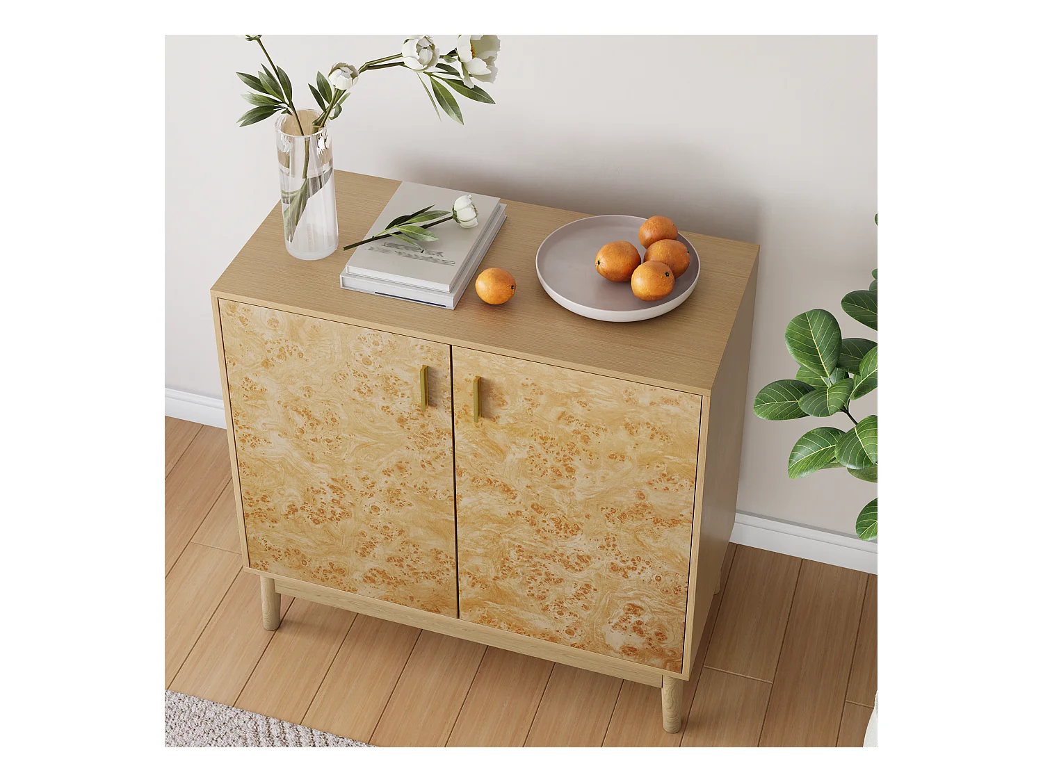 Buffetkast met massief houten poten, verstelbare planken, MDF, geel (80x38x77,5 cm)