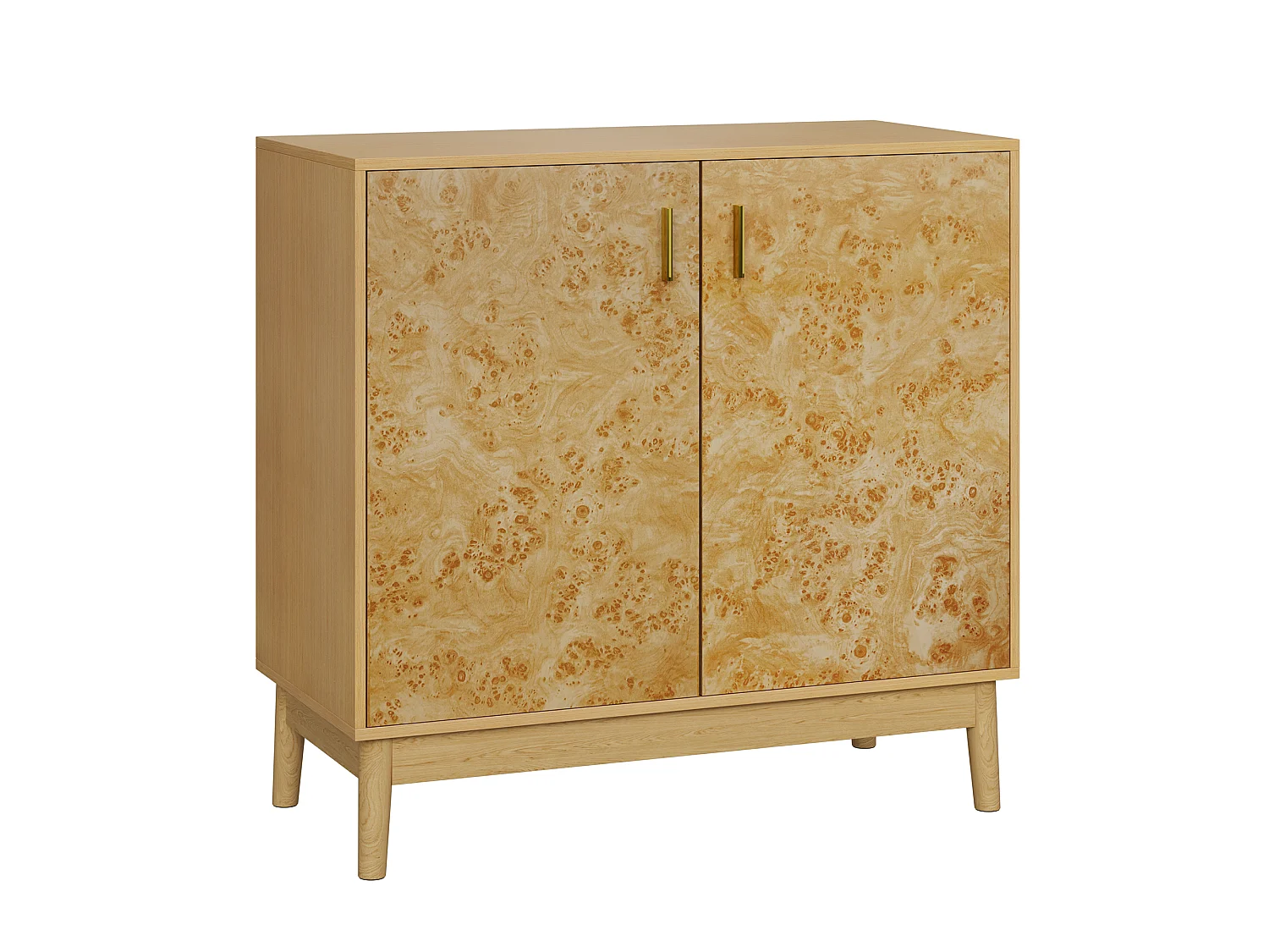 Buffet avec pieds en bois massif, étagères réglables, MDF, jaune (80x38x77,5 cm)