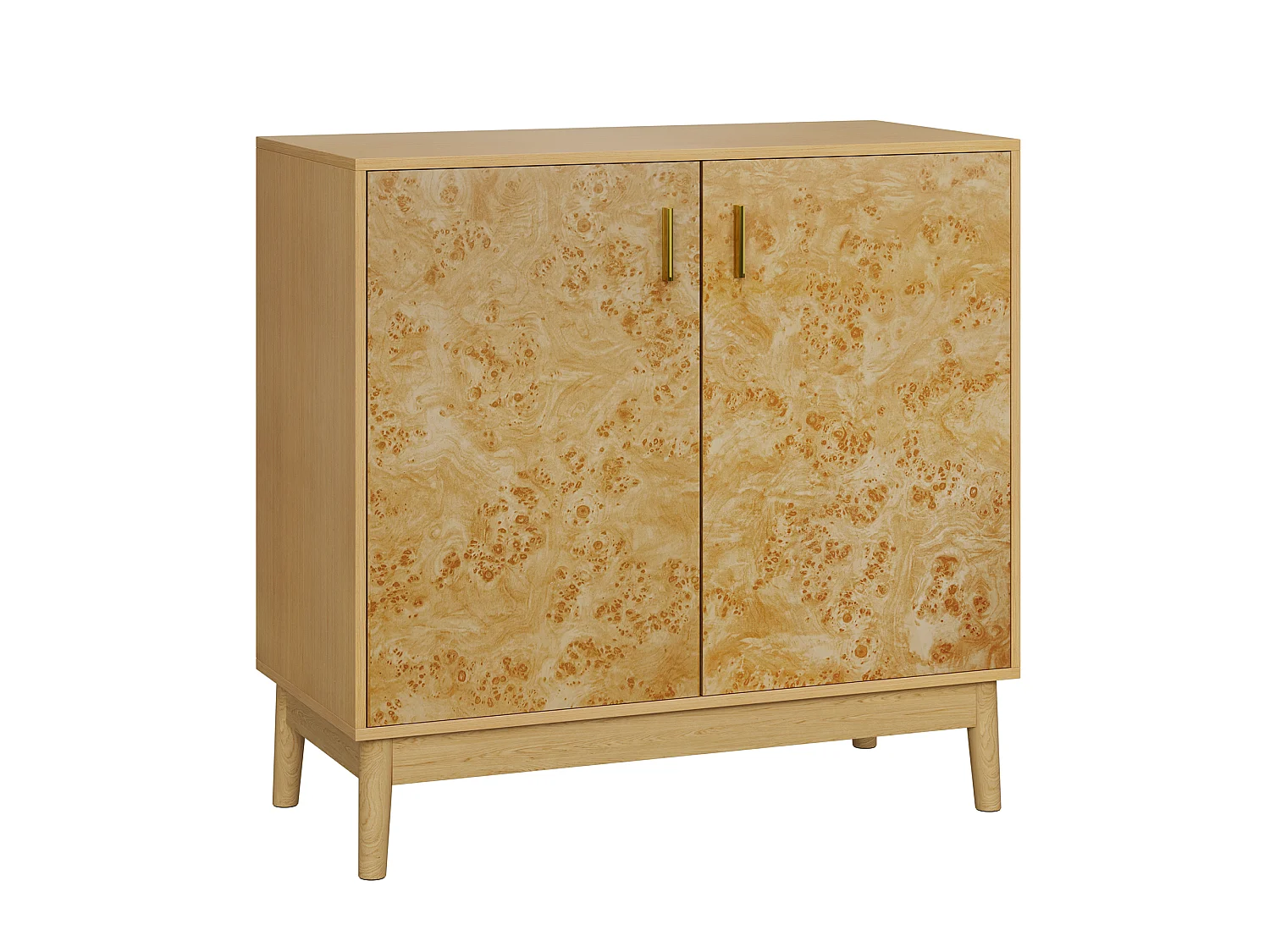 Buffet avec pieds en bois massif, étagères réglables, MDF, jaune (80x38x77,5 cm)