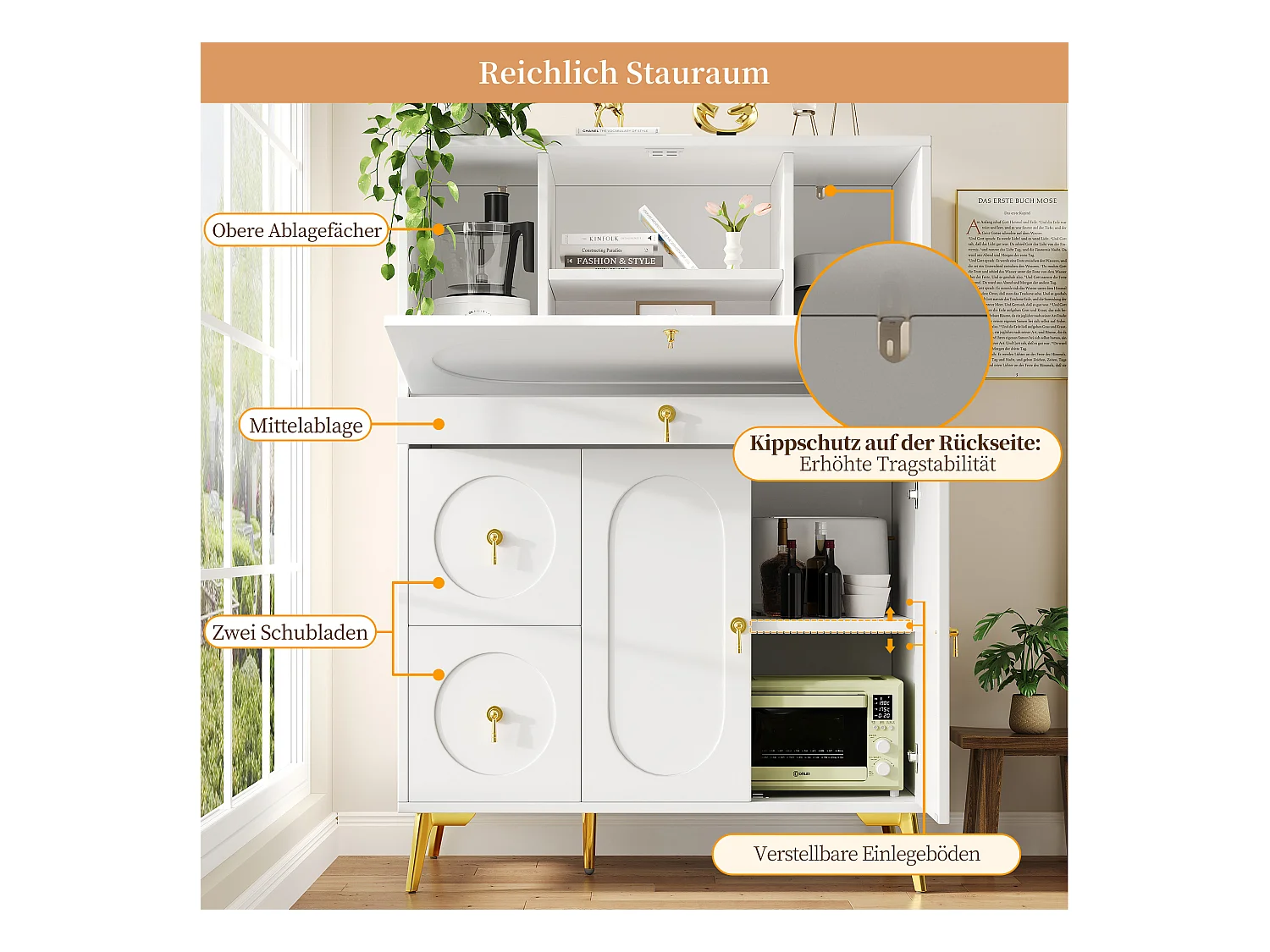 Armoire de cuisine avec portes pliantes, design moderne, MDF, blanc (100x50x140 cm)