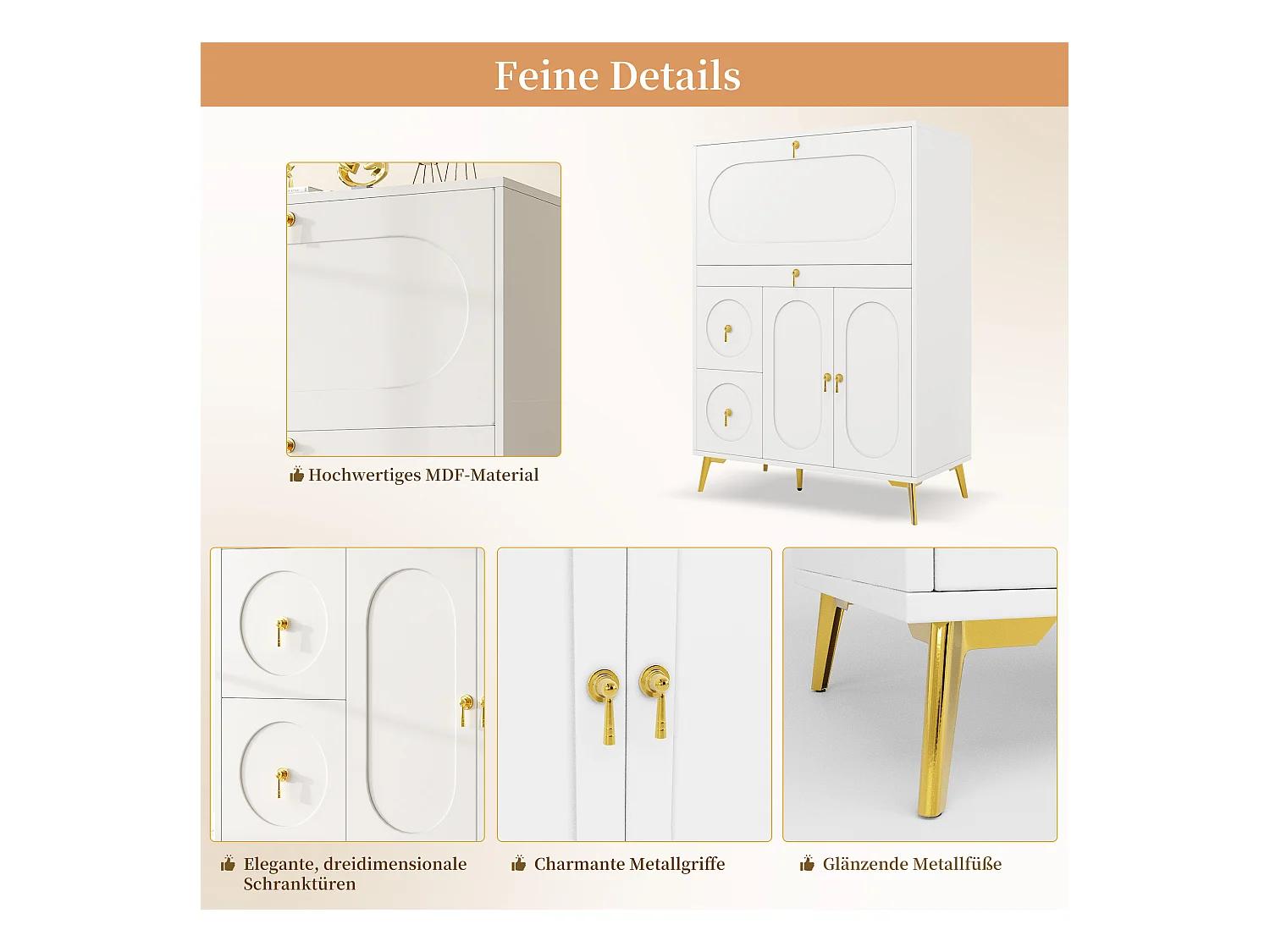 Armoire de cuisine avec portes pliantes, design moderne, MDF, blanc (100x50x140 cm)