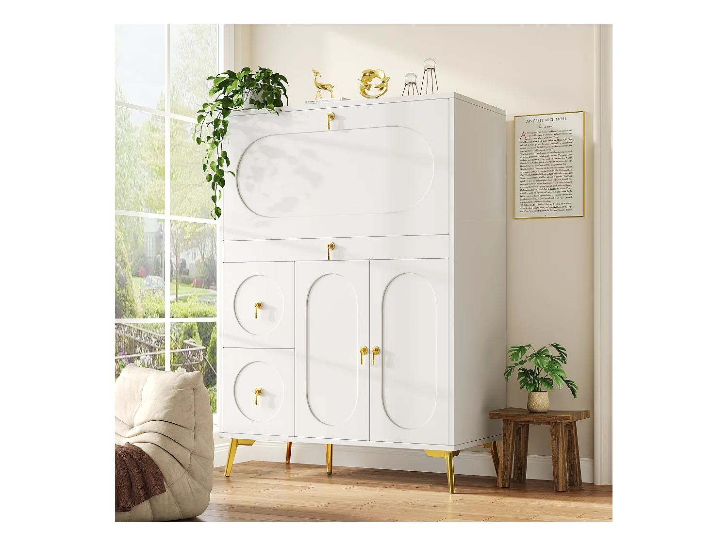 Mueble de cocina con puertas plegables, diseño moderno, MDF, blanco (100x50x140 cm)