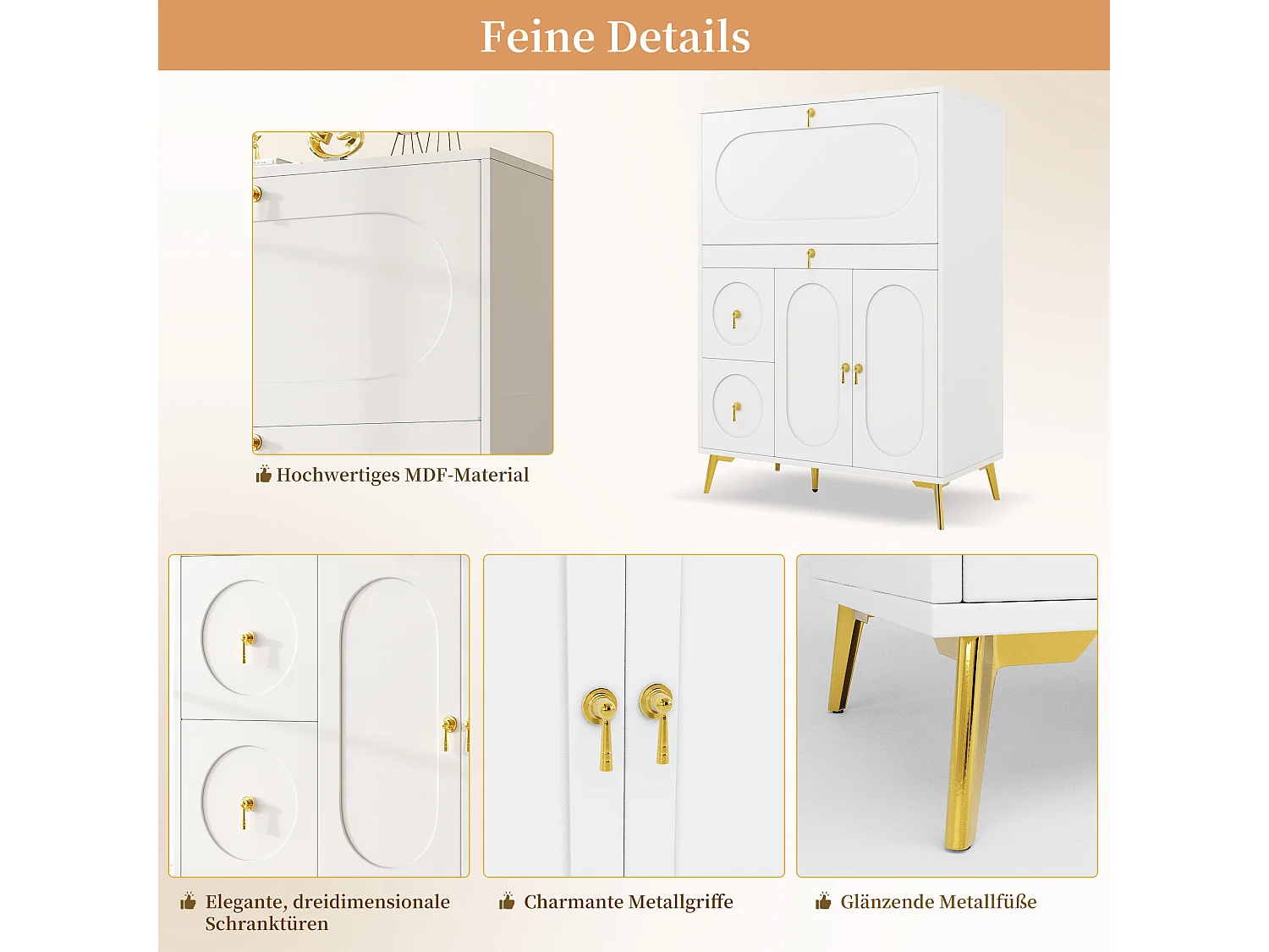 Mobile da cucina con ante a soffietto, design moderno, MDF, bianco (100x50x140 cm)