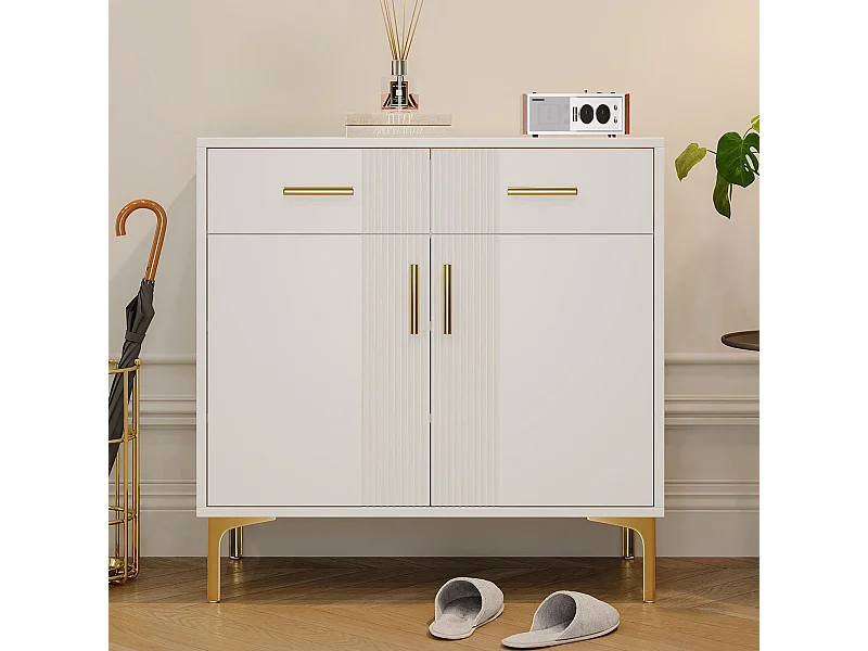 Modern dressoir, 2 deuren, 2 laden, MDF, wit (120x40x76 cm)