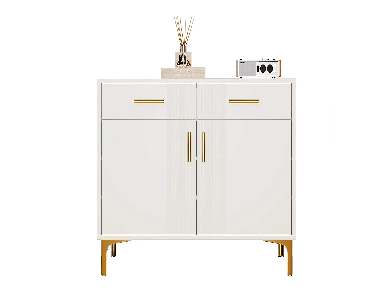 Buffet moderne, 2 portes, 2 tiroirs, MDF, blanc (120x40x76 cm)