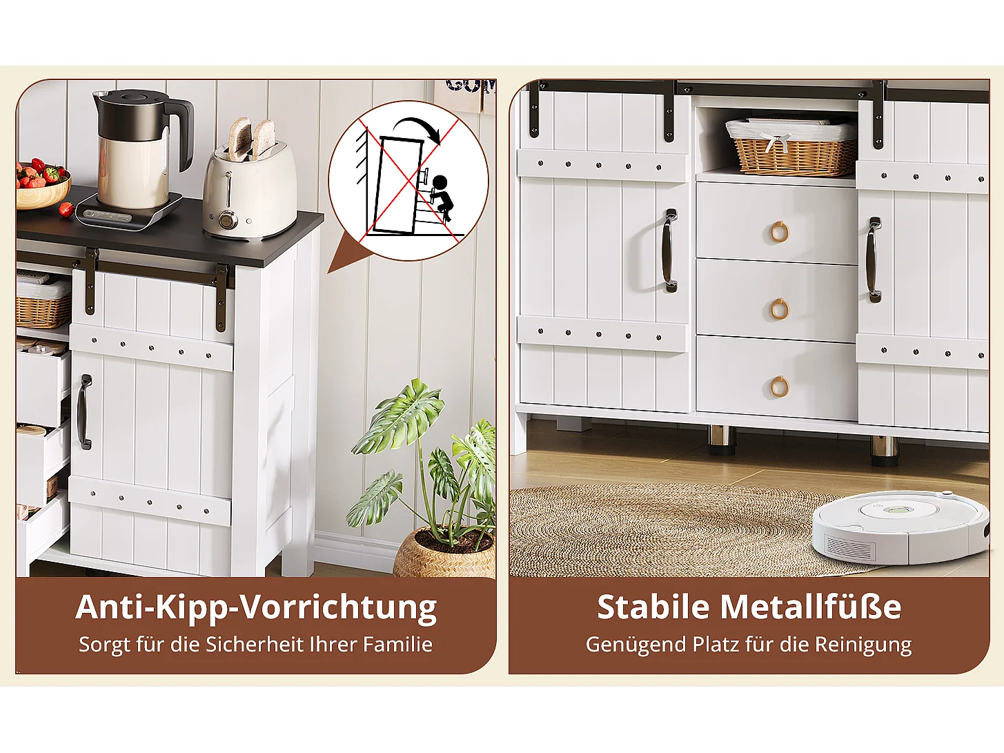 Buffet avec 3 tiroirs et portes coulissantes, MDF, Blanc, (120x40x80 cm)