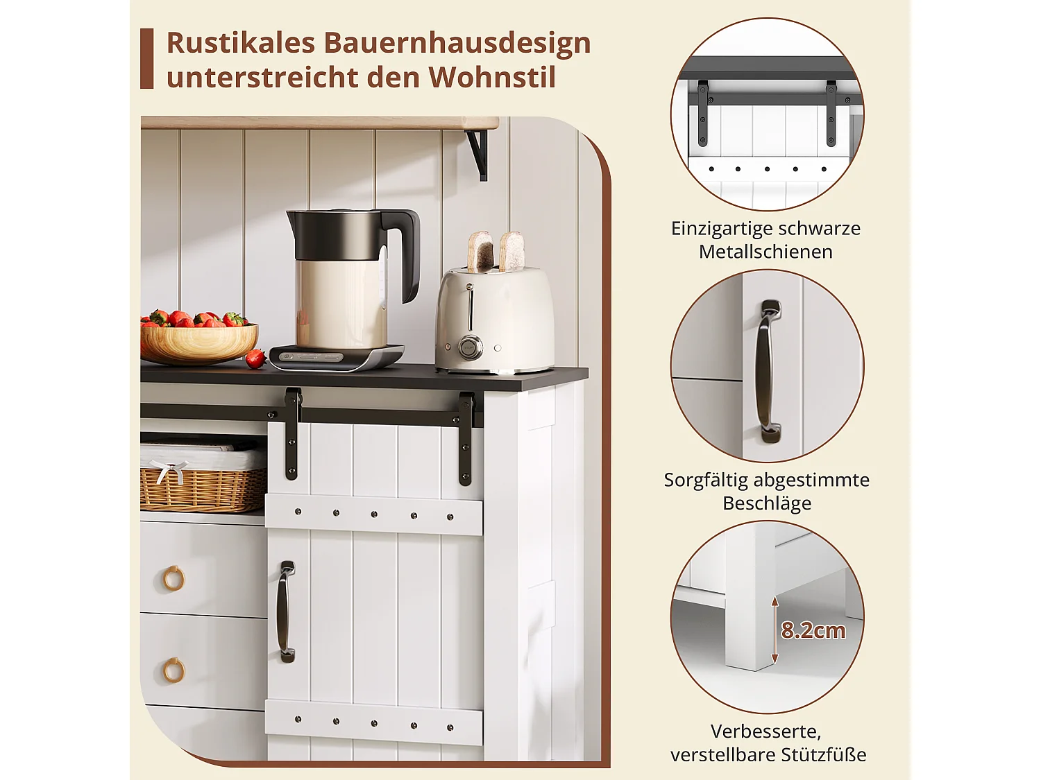 Buffet avec 3 tiroirs et portes coulissantes, MDF, Blanc, (120x40x80 cm)