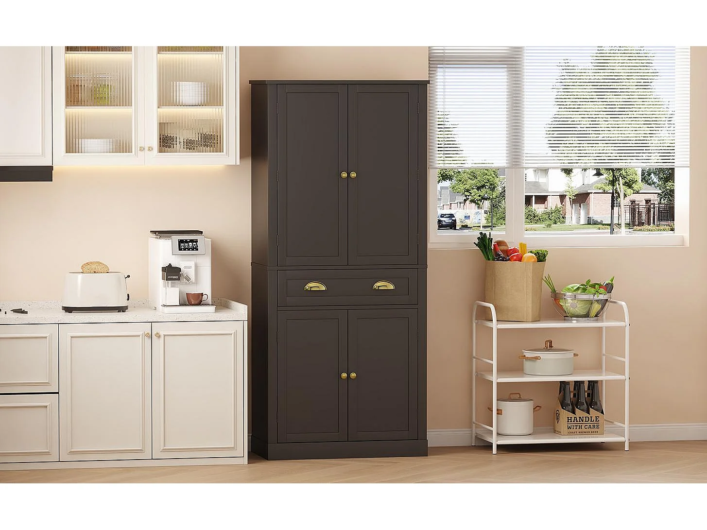 Armoire de rangement 182 cm, avec 4 portes et 1 tiroir, étagère réglable, MDF, noir (80x40x182 cm)