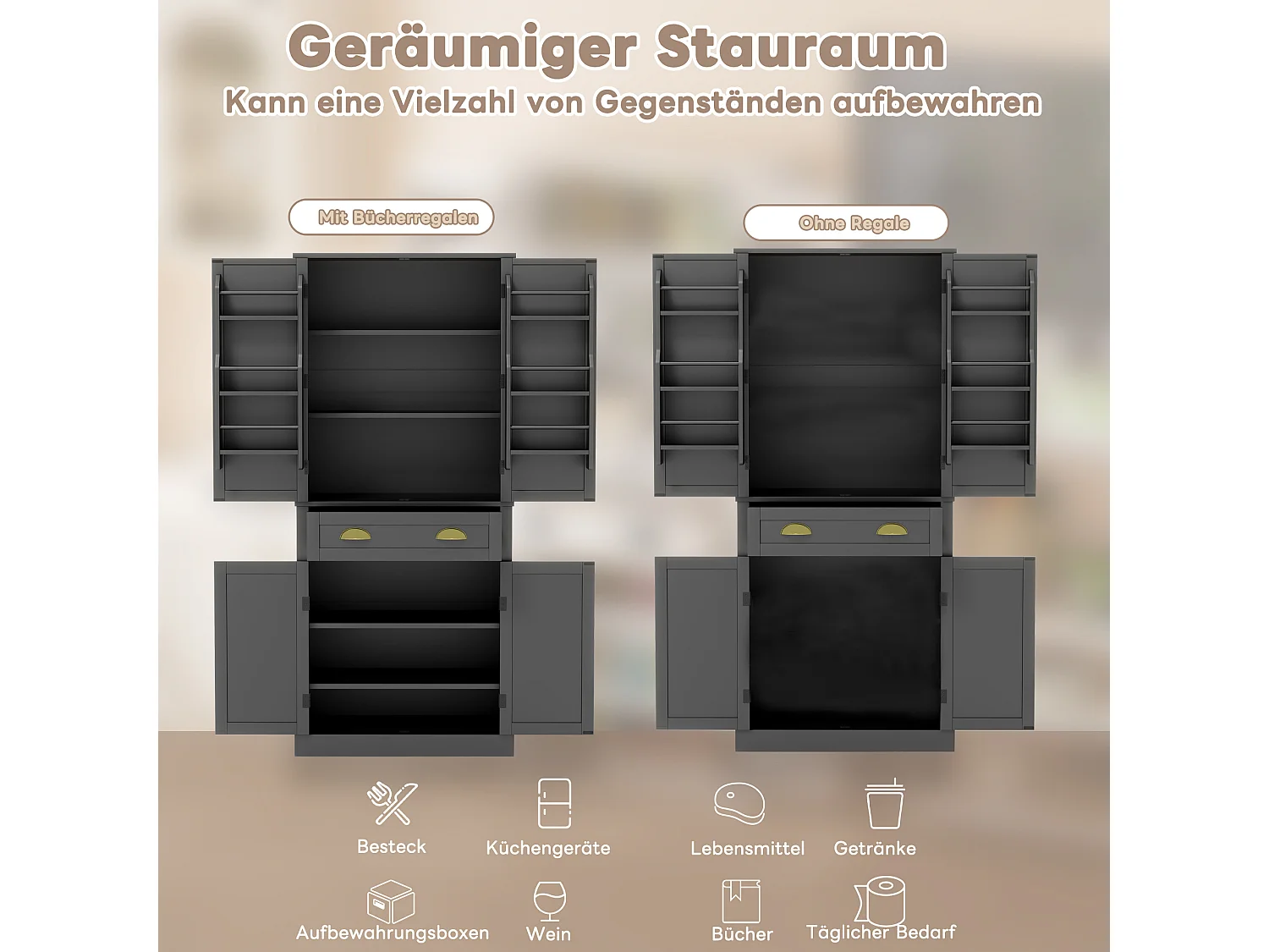 Armoire de rangement 182 cm, avec 4 portes et 1 tiroir, étagère réglable, MDF, noir (80x40x182 cm)