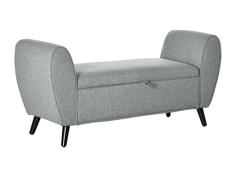 Banc de rangement avec accoudoirs, design élégant, polyester, gris clair, siège rembourré (140x49x68 cm)