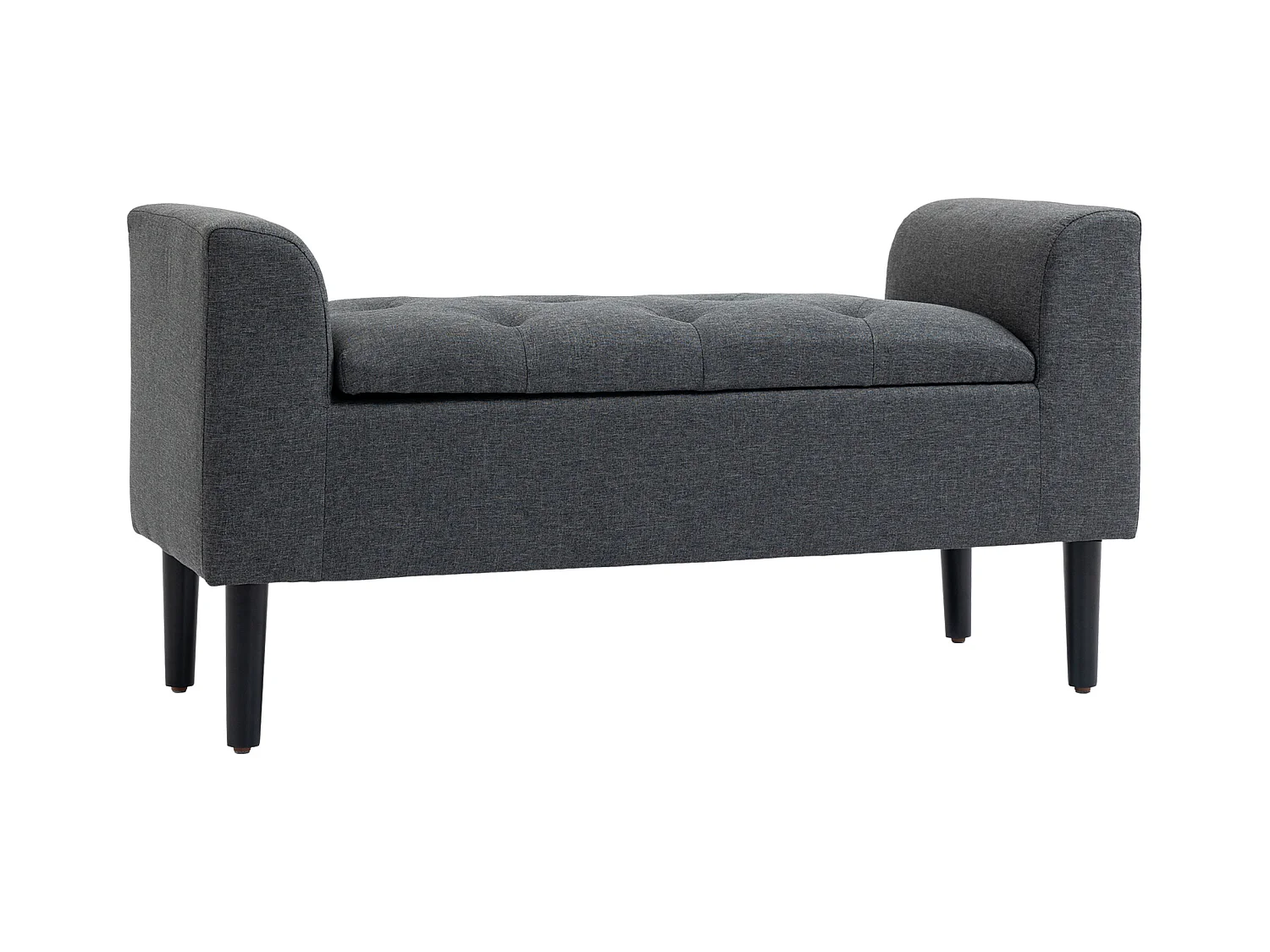 Banc coffre de rangement, polyester effet lin, gris anthracite, avec assise rembourrée (116x44x58cm)